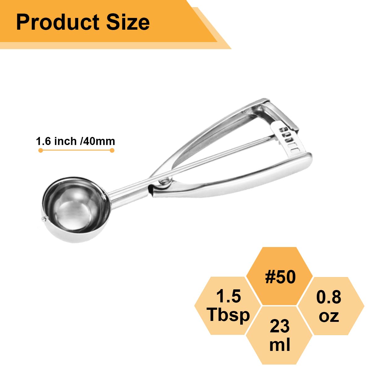 1.5 Tbsp Stainless Steel Cookie Scoop - 18/8 Small Cookie Dough Scooper for Baking, Ice Cream, Melon Balls & Meatballs | Perfect for Home Baking, Ice Cream Parlors & Professional Kitchens