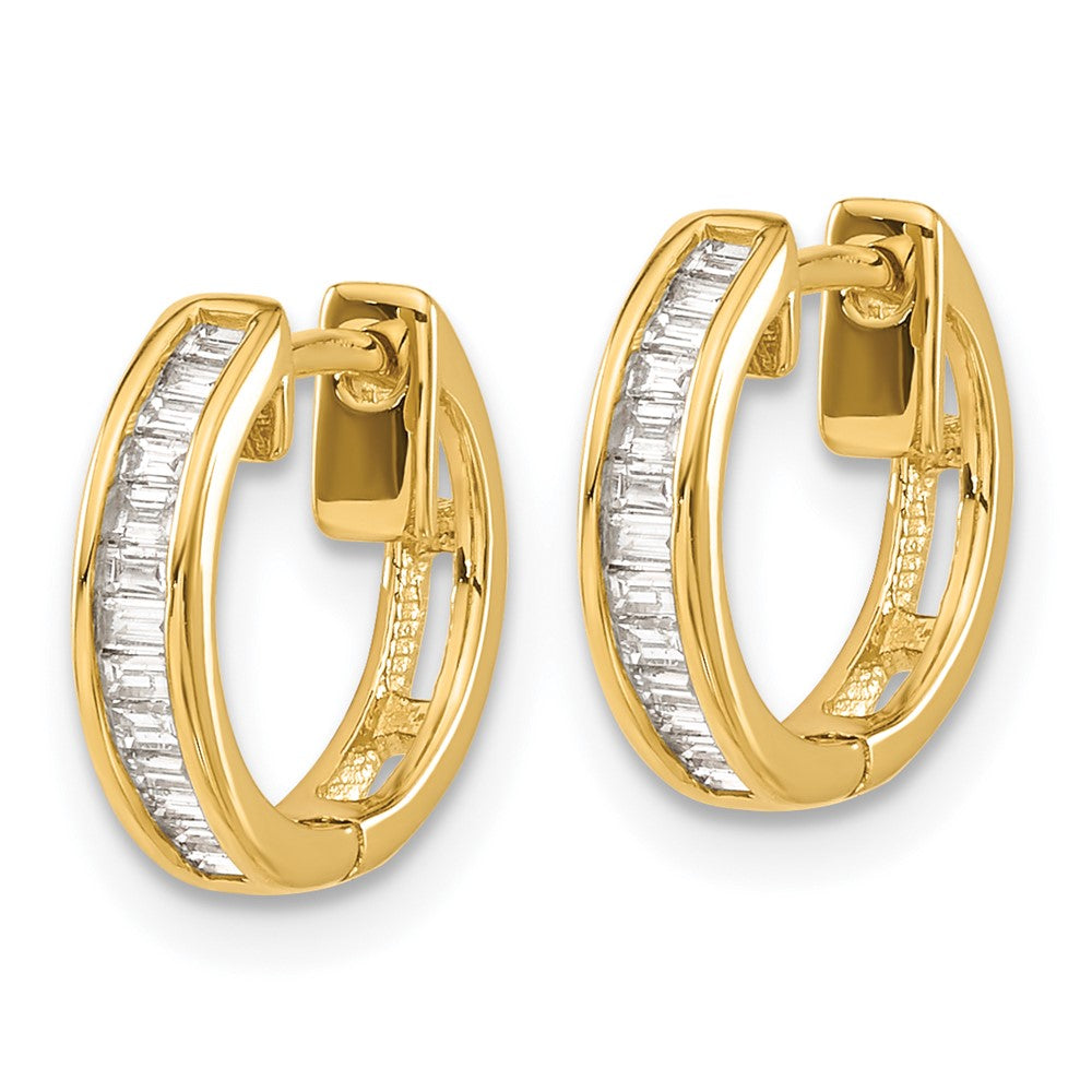 18K Gold Baguette Diamond Hinged Hoop Earrings - Model EM5356 025 YA | Elegant Dangle Earrings for Women | Perfect for Weddings, Parties & Special Occasions