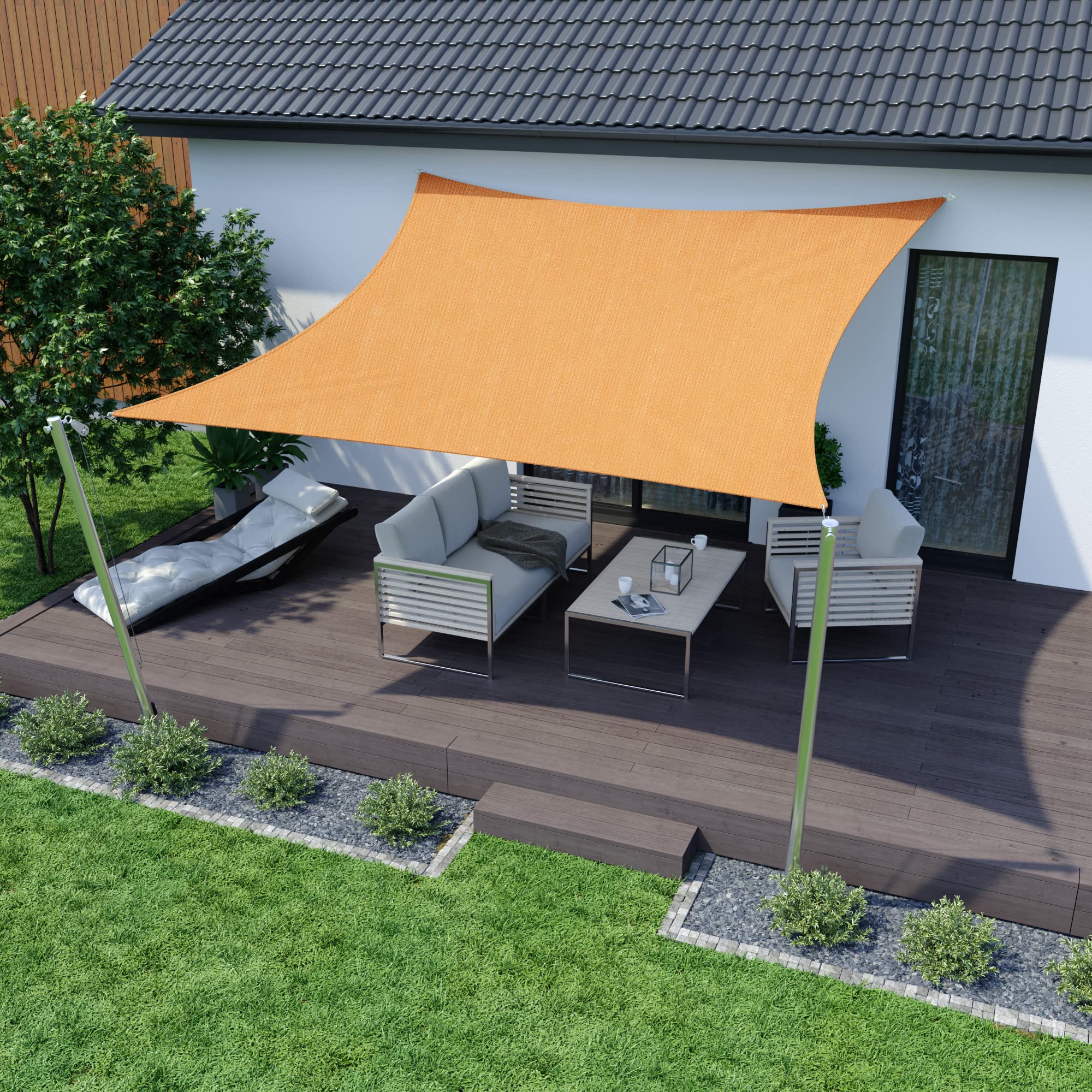 Jarolift Square Sun Shade Sail - Breathable UV Protection & Privacy Screen for Patio, Garden, Balcony - 360 x 360 cm HDPE Fabric in Orange - Perfect for Outdoor Relaxation & Sun Protection