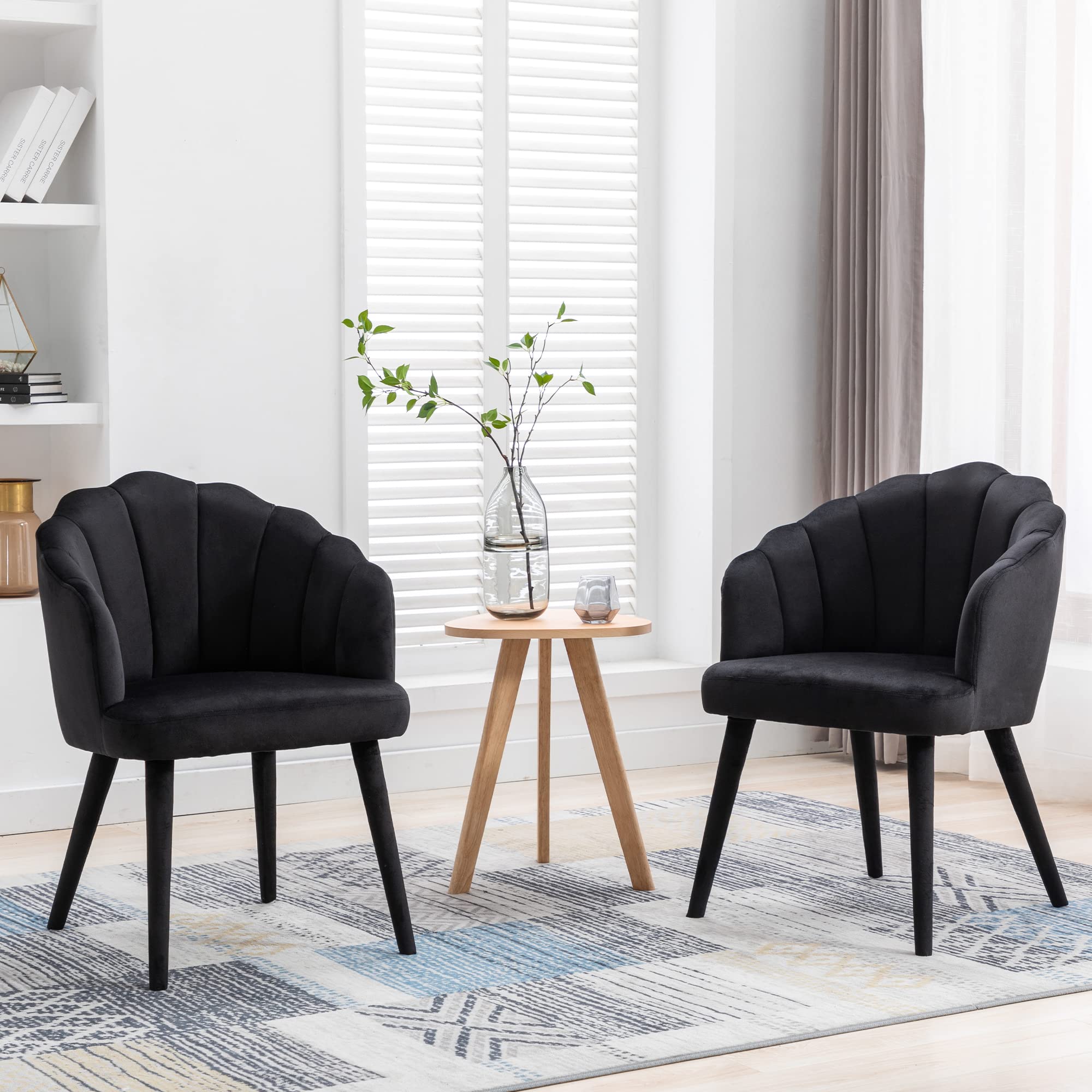 Black Velvet Dining Chairs Set of 2 - Modern Upholstered Accent Chairs with Wood Legs for Kitchen, Living Room & Dining Room - Perfect for Home Decor, Entertaining Guests & Cozy Seating