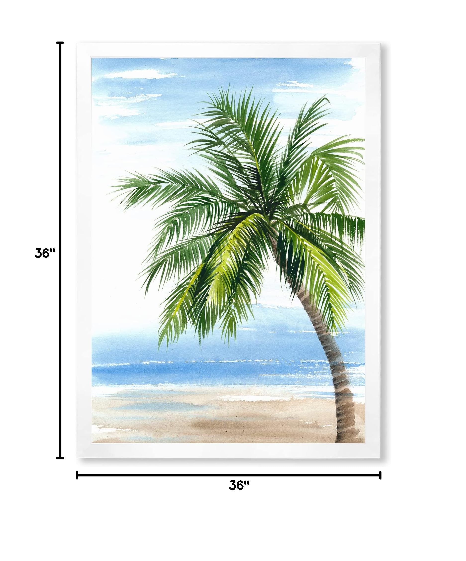 DesignQ Palm Tree At The Beach Resort Nautical & Coastal Framed Wall Art - Tropical Decor for Living Room, Bedroom & Office - Perfect Coastal Theme Home Decoration