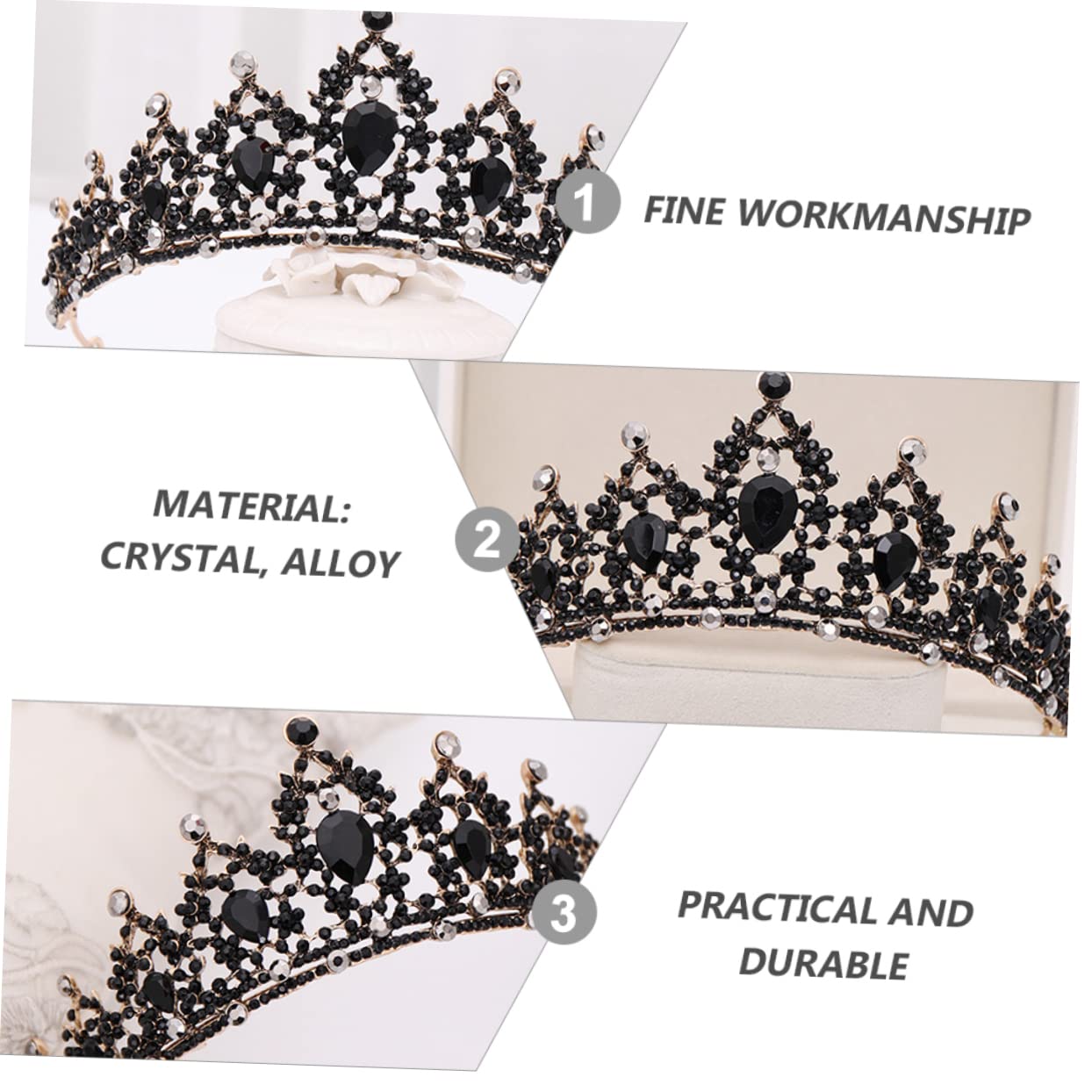 ABOOFAN Black Rhinestone Crown Tiara for Women - Elegant Wedding Bride Headpiece, Rhinestone Queen Headdress for Bridal, Christmas Stocking Stuffers - Perfect for Weddings, Parties, and Special Occasions