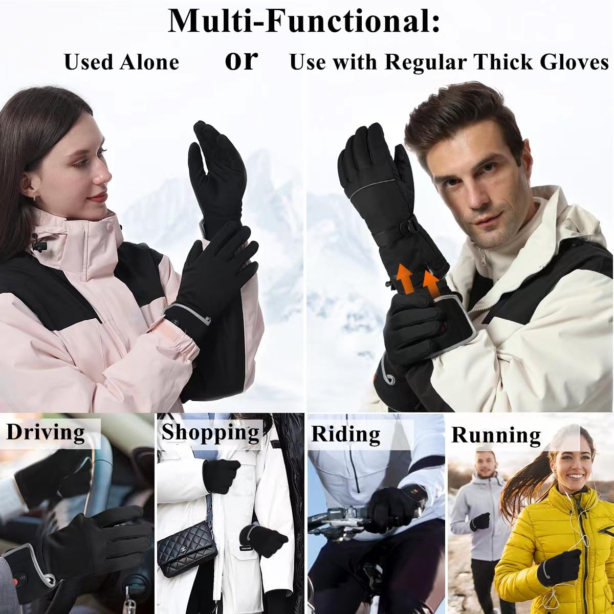 Rechargeable Battery Heated Glove Liners for Men & Women - Thin Electric Gloves with Power Indicator for Typing, Running, Cycling - Perfect for Winter Sports, Outdoor Activities & Cold Weather Commuting