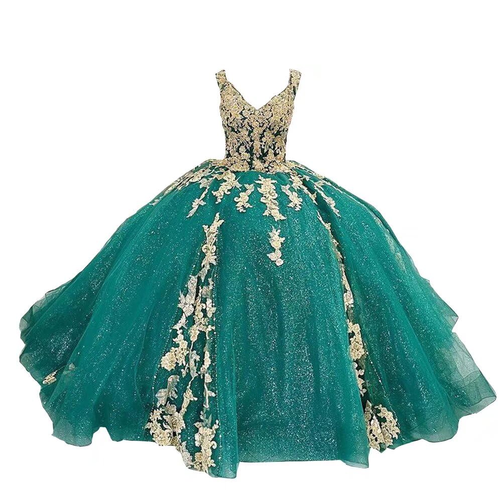 2025 Sweetheart Gold Embroidered Applique Cap Sleeve Quinceañera Dress | Sparkly Prom Ball Gown | Bling Tulle Evening Gown for Sweet 15, Homecoming & Formal Events | Perfect for Quinceañeras, Prom Nights & Special Occasions