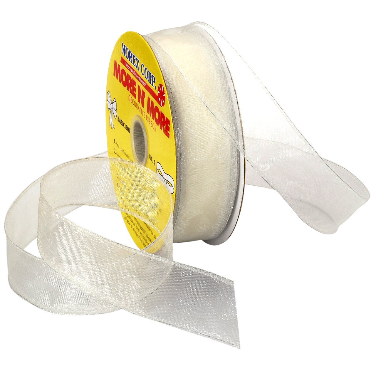 Morex 1-Inch Ivory Chiffon Ribbon with Wire - 25 Yard Spool for Gift Wrapping, Wedding Decorations & DIY Crafts