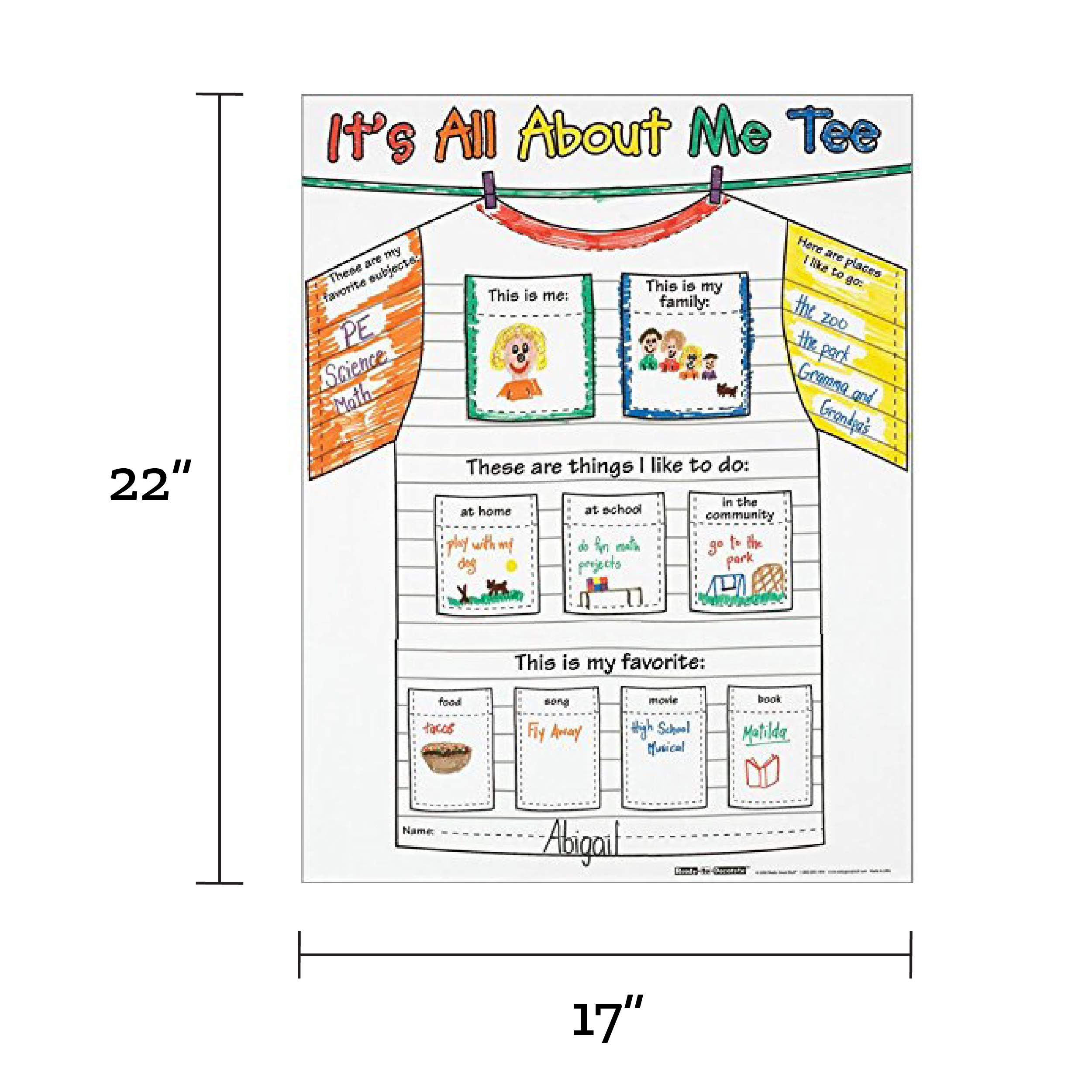 Ready-To-Decorate All About Me Tee Posters - 24 Pack for Classroom Activities, Back to School Projects & Student Self-Expression