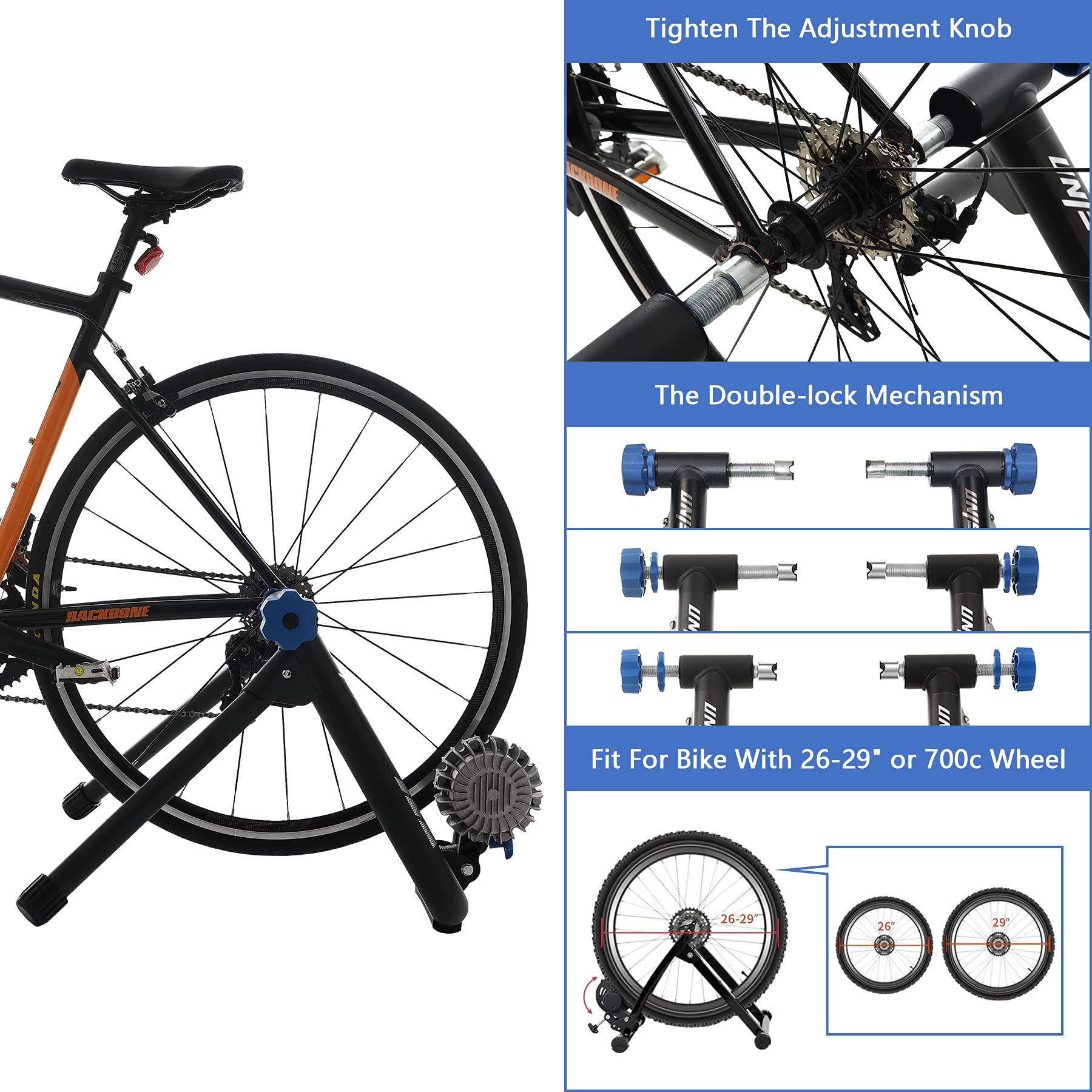 Unisky Indoor Bike Trainer Stand - Magnetic Resistance, Noise Reduction, Fits 26-28 Inch & 700C Wheels - Perfect for Home Workouts, Cycling Training & Fitness