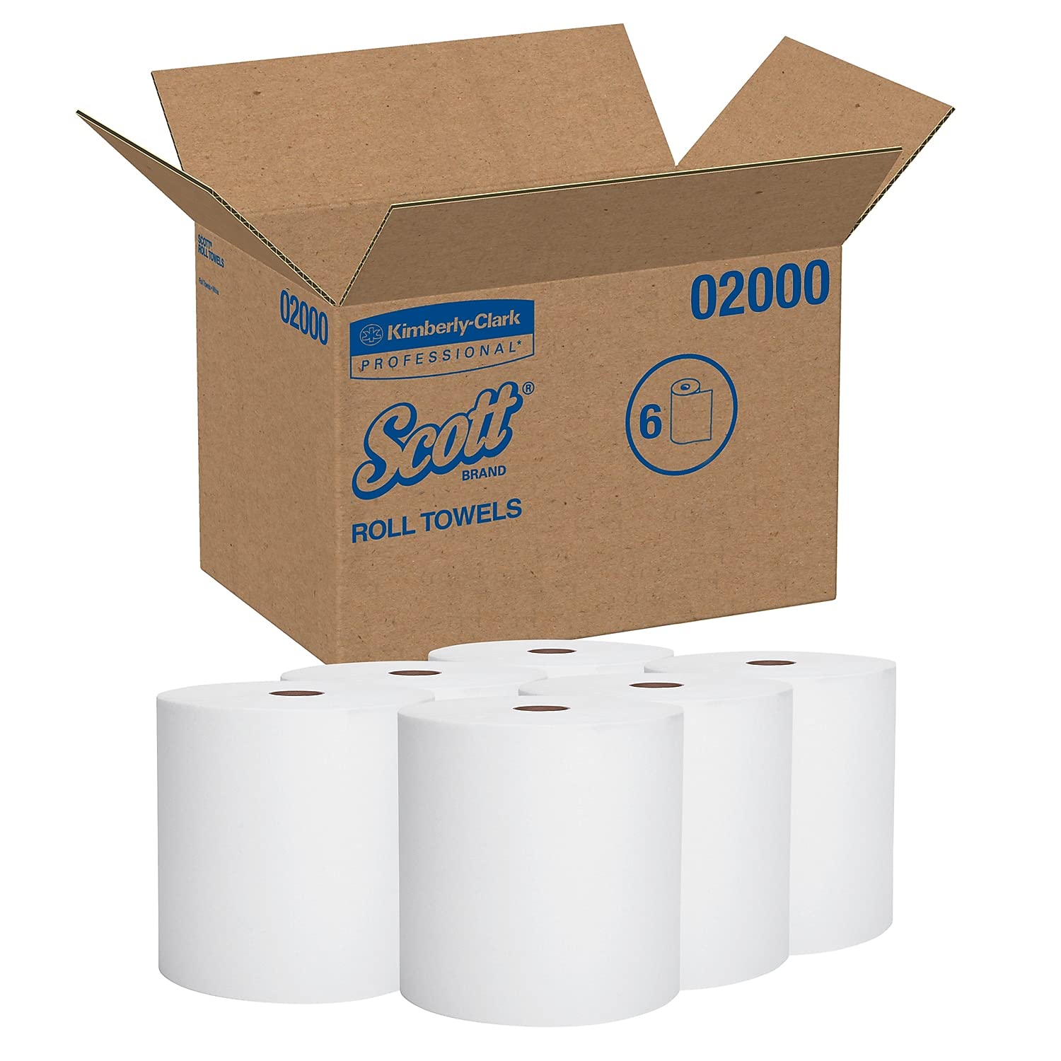Scott 02000 Hard Roll Paper Towels, 8-Inch x 950-Ft, 6-Pack, White - Heavy-Duty Commercial & Home Cleaning, Kitchen, Office, Restaurant Use
