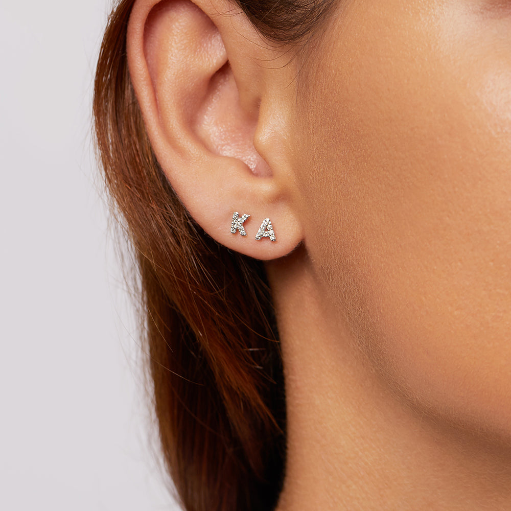 Diamond Letter K Single Stud Earring in Sterling Silver - Perfect for Birthdays, Gifts & Everyday Elegance