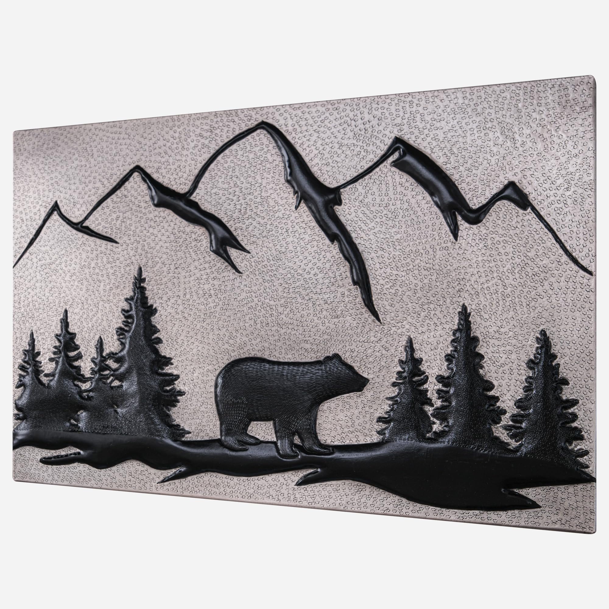 Handmade Custom Copper Backsplash Panel - Bear in the Forest Design for Kitchen & Bathroom Wall Decor | Indoor & Outdoor Use | Gray & Black Finish | Rustic Home Decor & Unique Gift Idea