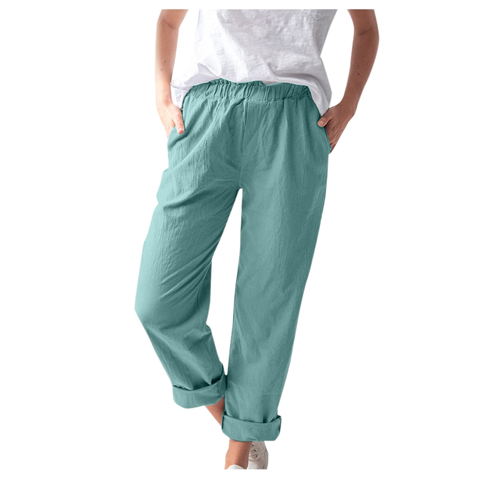 **Women's Solid Color Boho Linen Pants - Wide Leg, Soft & Comfy Straight Leg Trousers for Casual, Travel & Summer Outfits**