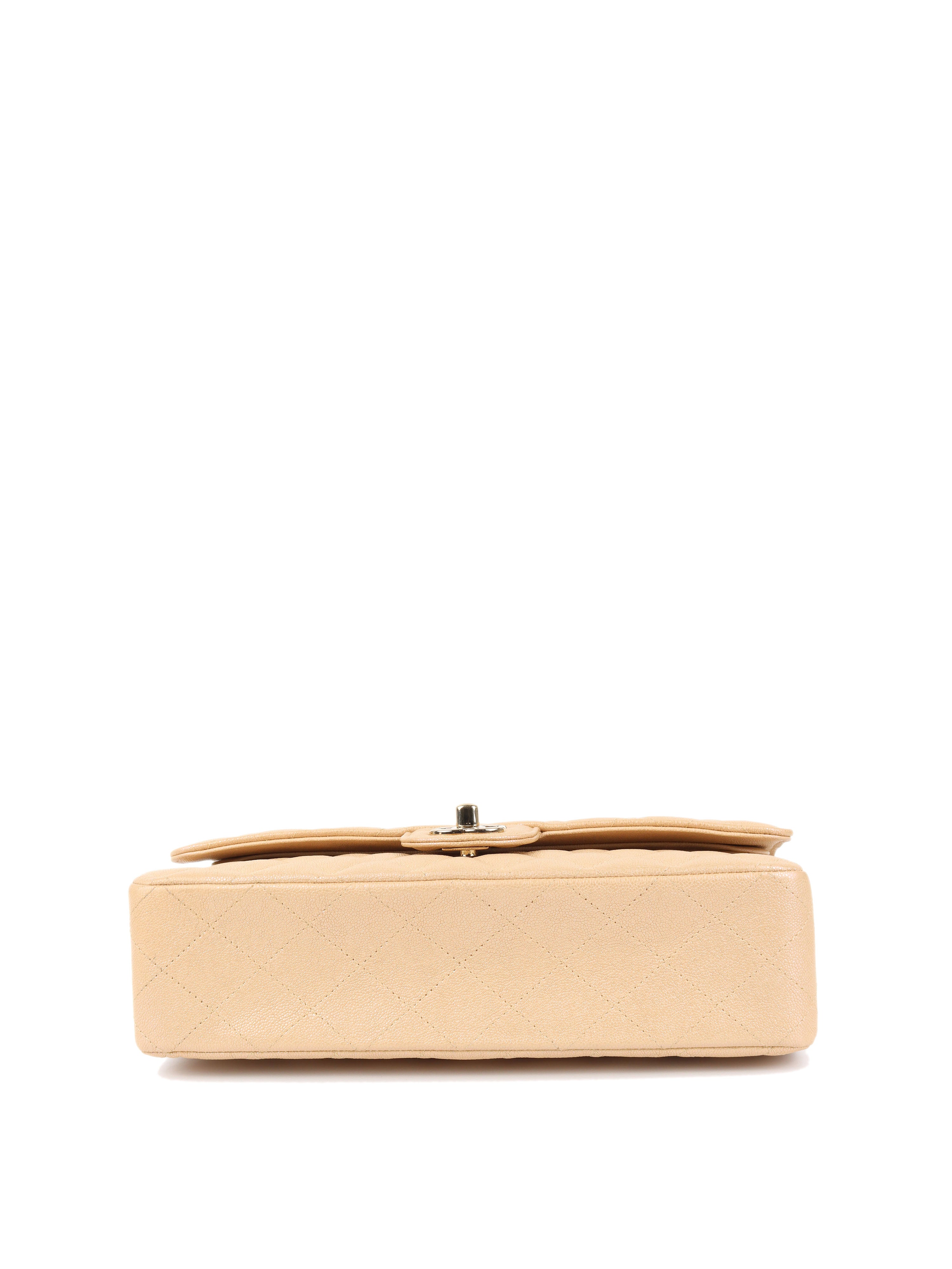 Chanel Iridescent Beige Caviar Medium Double Classic Flap Bag with Light Gold Hardware - Luxury Shoulder Bag for Women, Perfect for Parties, Weddings & Special Occasions