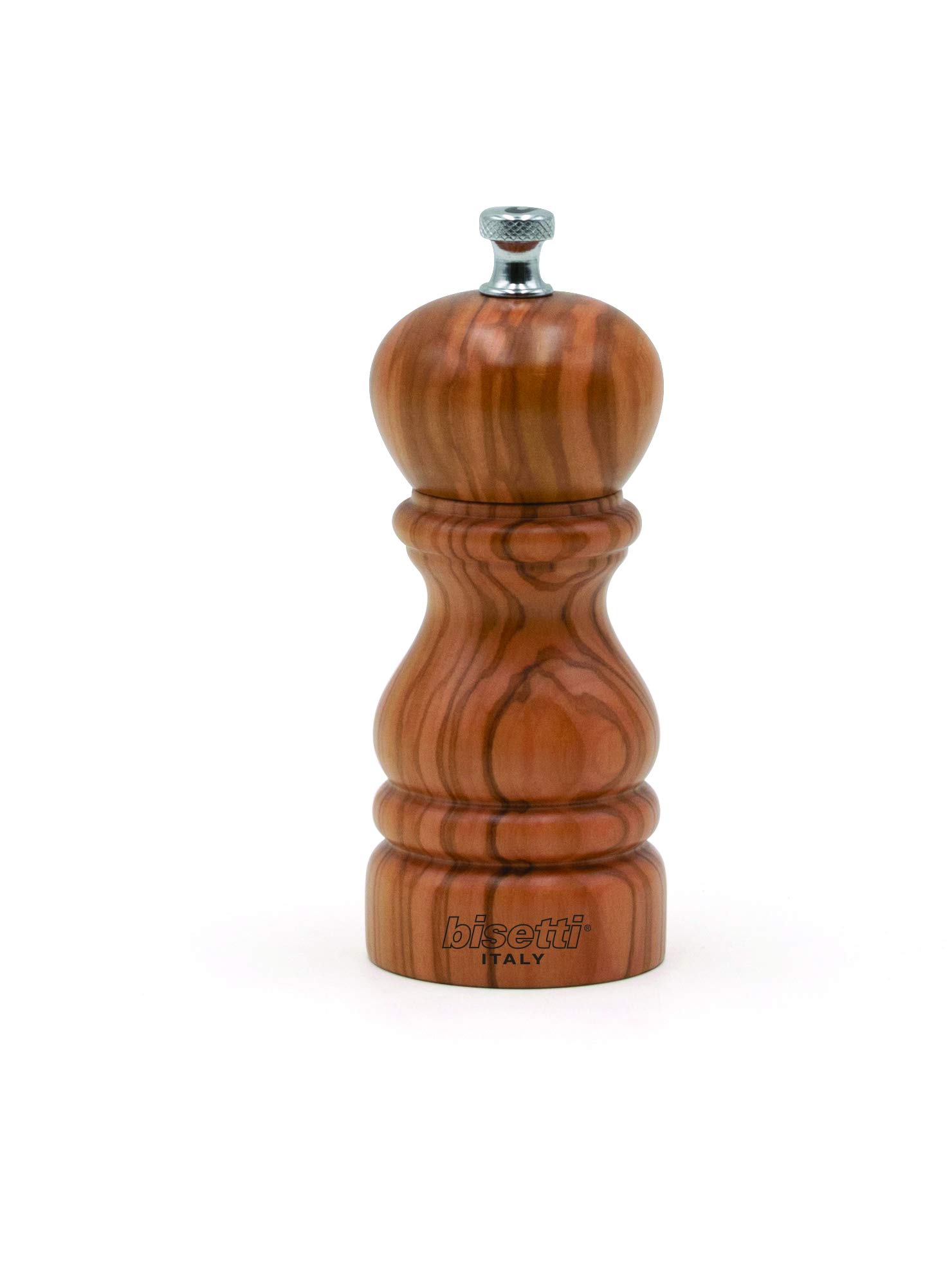 Premium Bisetti Imperia 5.12 Inch Olive Wood Pepper Mill - Adjustable Ceramic Grinder for Fresh Ground Pepper - Perfect for Kitchen, Dining Table & Gourmet Cooking