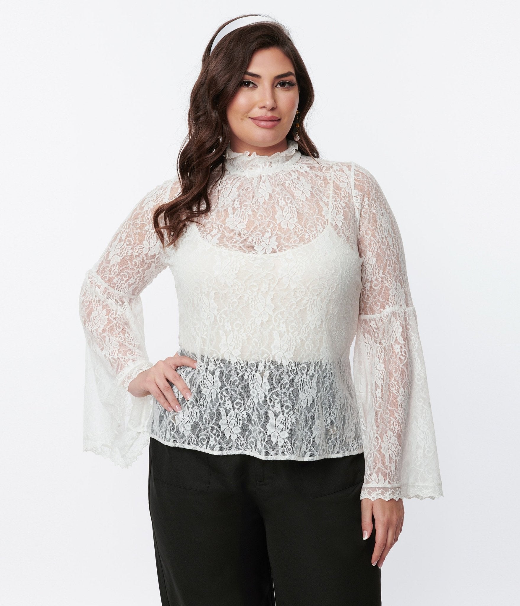 Smak Parlour White Lace Bell Sleeve Blouse - Elegant Women's Fashion Top for Office, Party & Special Occasions