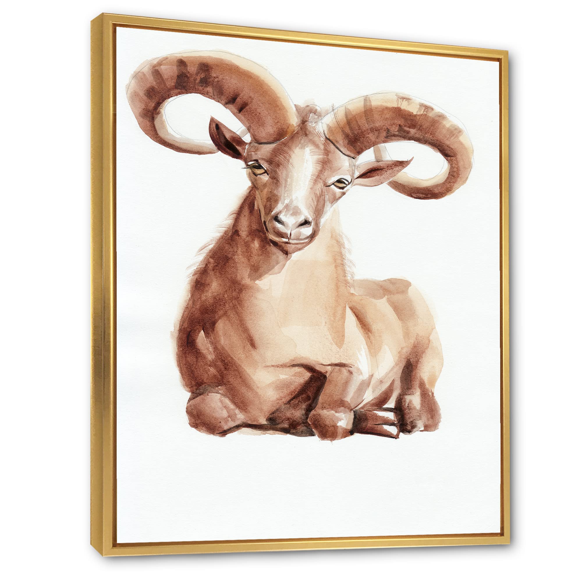 DesignQ Wild Ram Portrait with Mighty Horns II - Framed Canvas Wall Art Print for Farmhouse Decor | Perfect for Living Room, Bedroom & Office Wall Decor