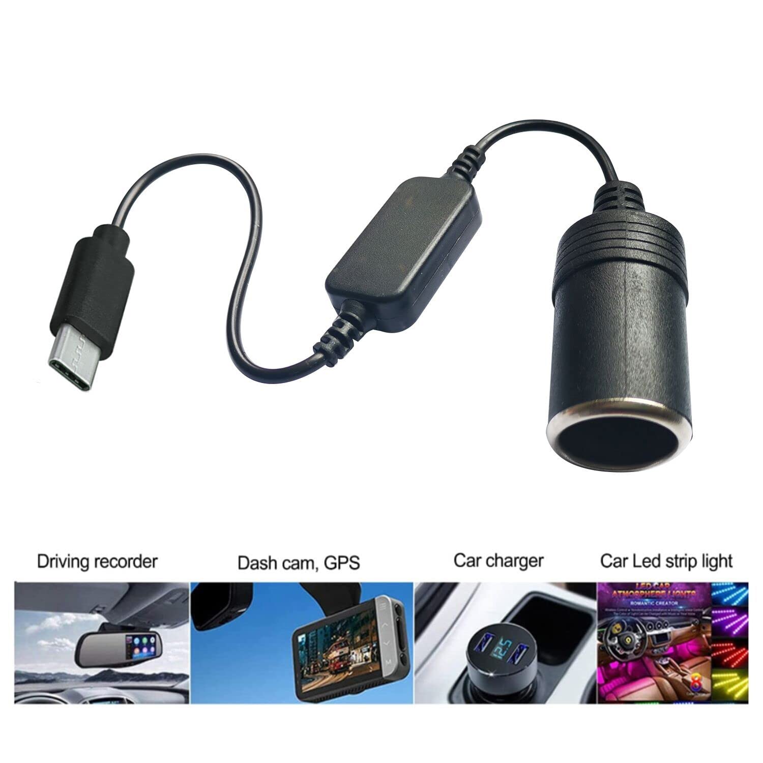 USB C to Car Cigarette Lighter Adapter Cable - USB C Male to 12V Female Socket Converter - 1Ft/30cm Fast Charging Cord for Car, Truck, RV & Power Inverters - Perfect for Road Trips & Emergency Charging