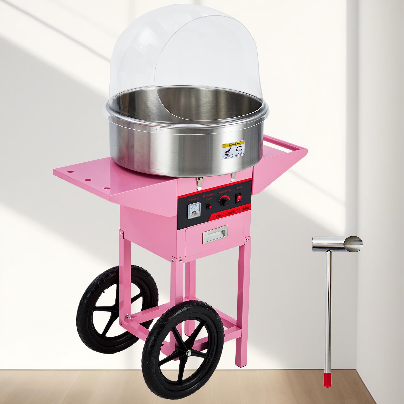 Pink Commercial Cotton Candy Machine with Cart - Stainless Steel Bowl, Sugar Scoop & Drawer for Parties, Carnivals, Fairs & Home Use - Family Fun Cotton Candy Maker (No Lid)