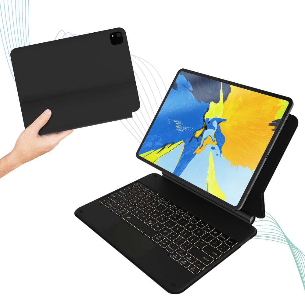 EIP Magnetic Detachable Keyboard Case for Apple iPad Pro 12.9 Inch (6th/5th/4th/3rd Gen) - Wireless Hinged Protective Cover with Backlit Trackpad, 7-Color RGB Backlight | Perfect for Work, Travel & Home Office Use