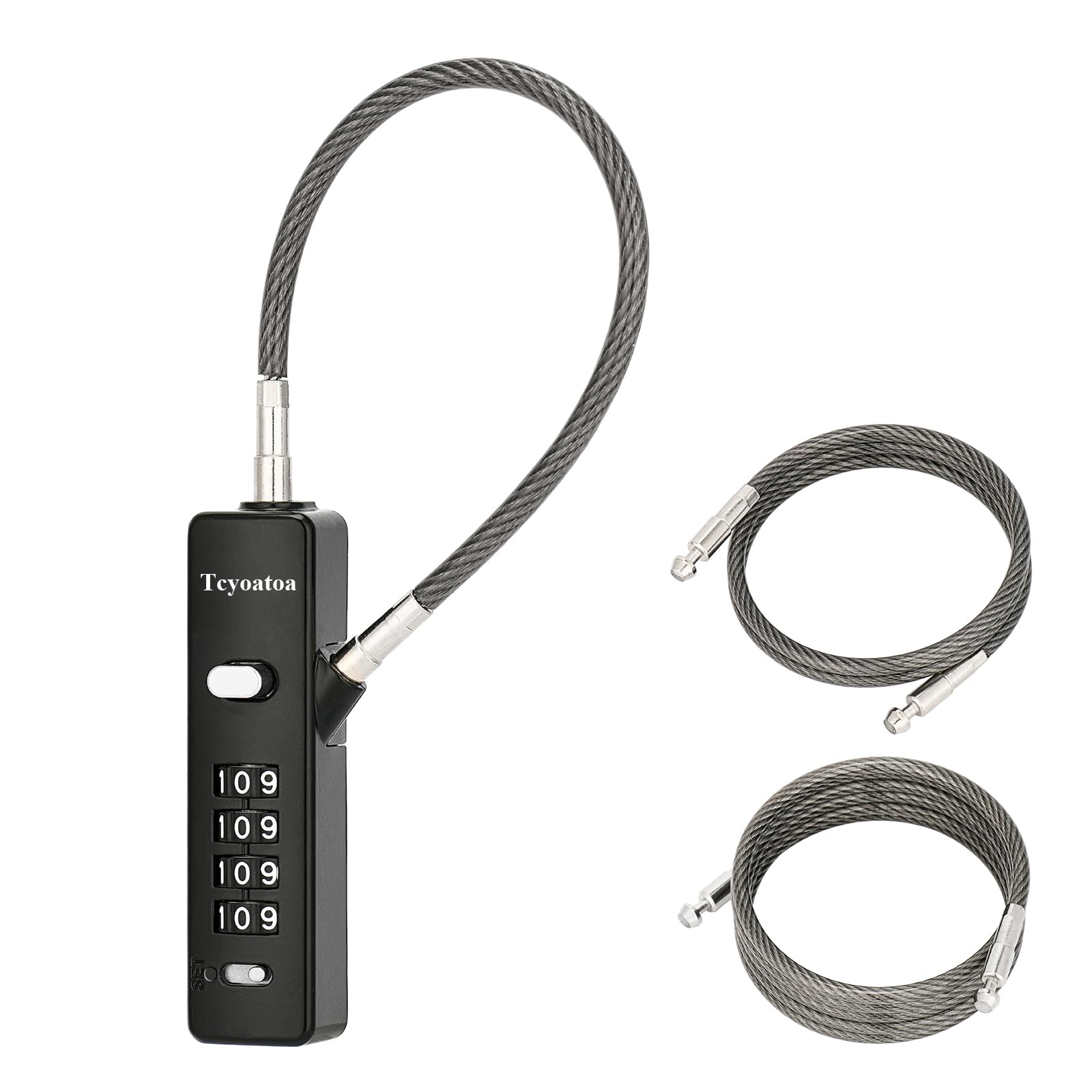 4-Digit Combination Cable Lock with 3 Steel Cables - Secure Bikes, Lockers, File Cabinets, Wardrobes & Fences - Anti-Theft for Home, Office & School (Black)