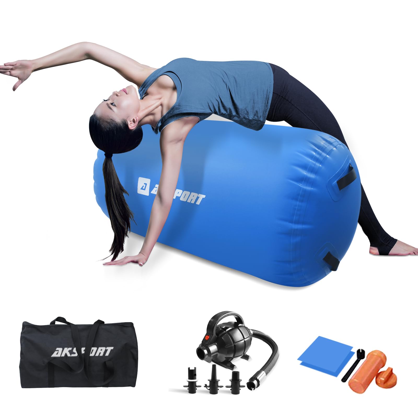 AKSPORT Inflatable Air Roller for Backbends, Back Handsprings & Gymnastics Training - Portable Yoga Barrel with Electric Pump for Home, Cheerleading, Tumbling & Back Walkovers - Perfect for Stretching, Flexibility & Acrobatic Practice