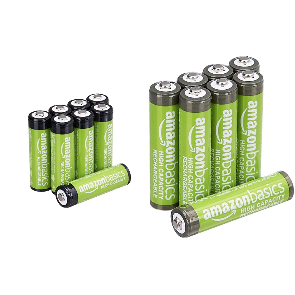 Amazon Basics AAA & AA High-Capacity Ni-MH Rechargeable Batteries (8-Pack Each, 2000mAh, Pre-Charged) - Perfect for Digital Cameras, Game Controllers, and Wireless Devices