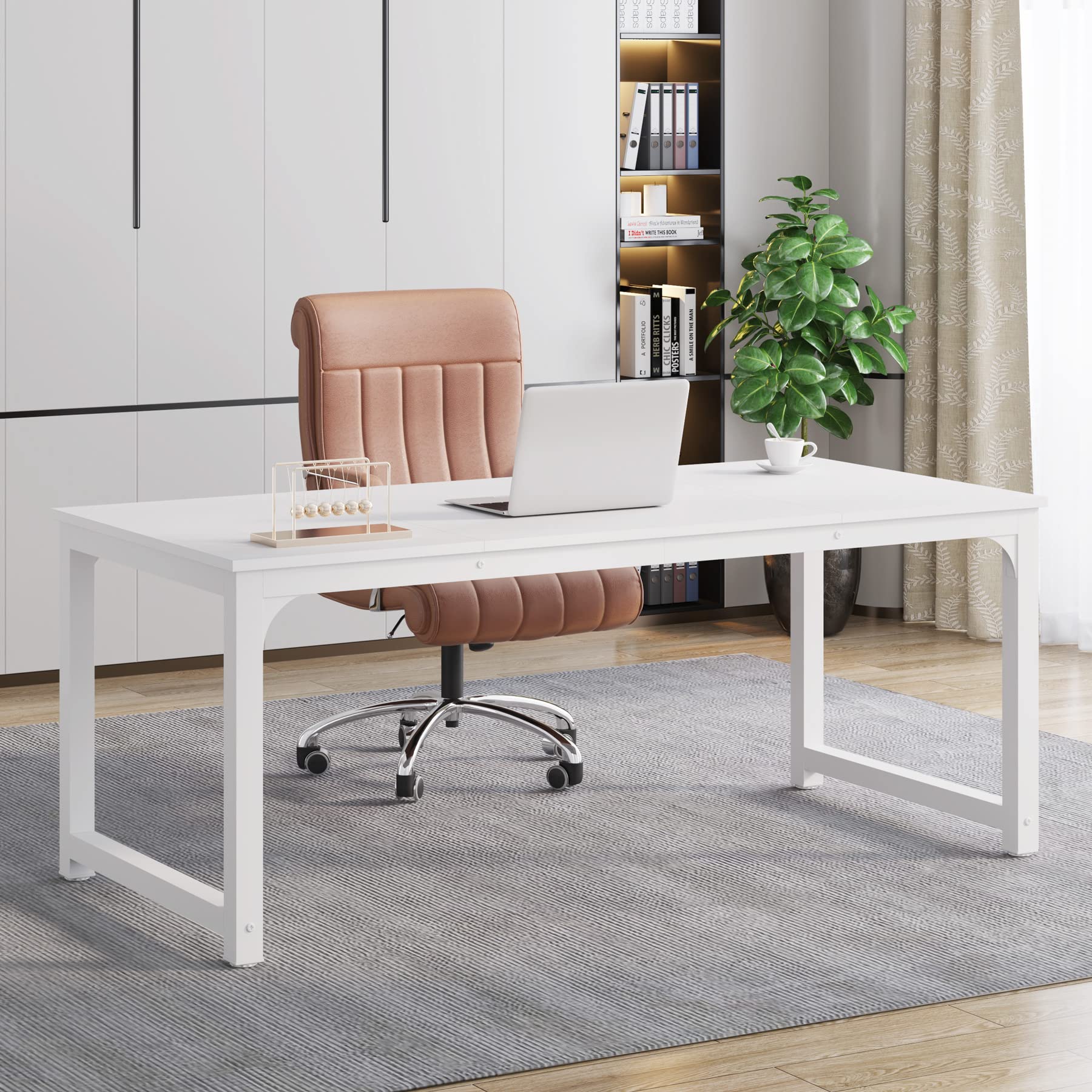 Tribesigns Modern Computer Desk 63 x 31.5 Inch, Large Executive Office Desk with Spliced Desktop - Home Office Workstation, Study Writing Table for Work & Gaming (White) - Perfect for Small Spaces & Remote Work Setup