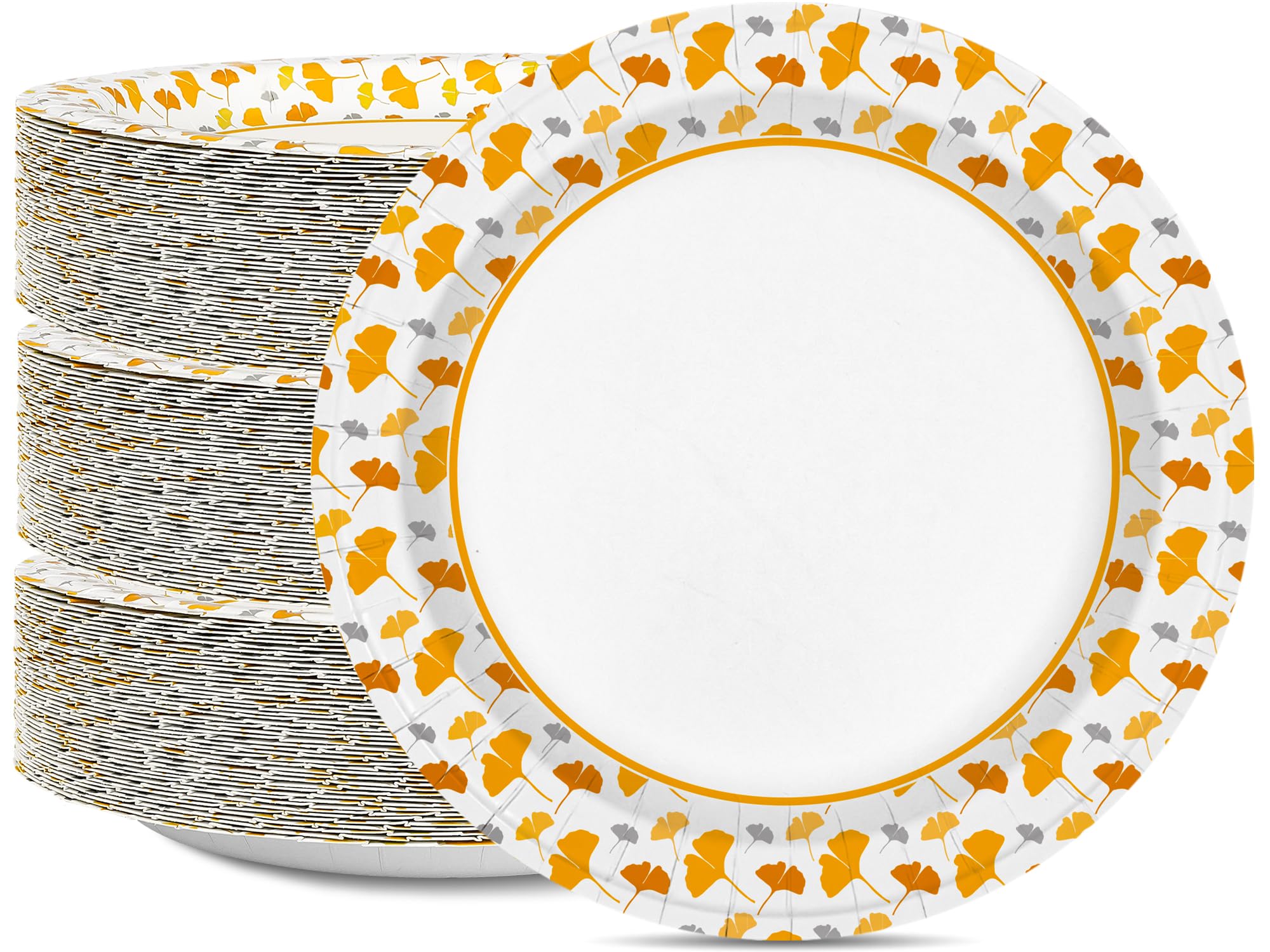 Premium 8.5 Inch Disposable Paper Plates - Bulk Pack of 150 Heavy Duty Gingko Leaf Design Plates for Parties, BBQs, Picnics & Family Dinners - Sturdy Eco-Friendly Dinnerware for Outdoor Events & Home Entertaining