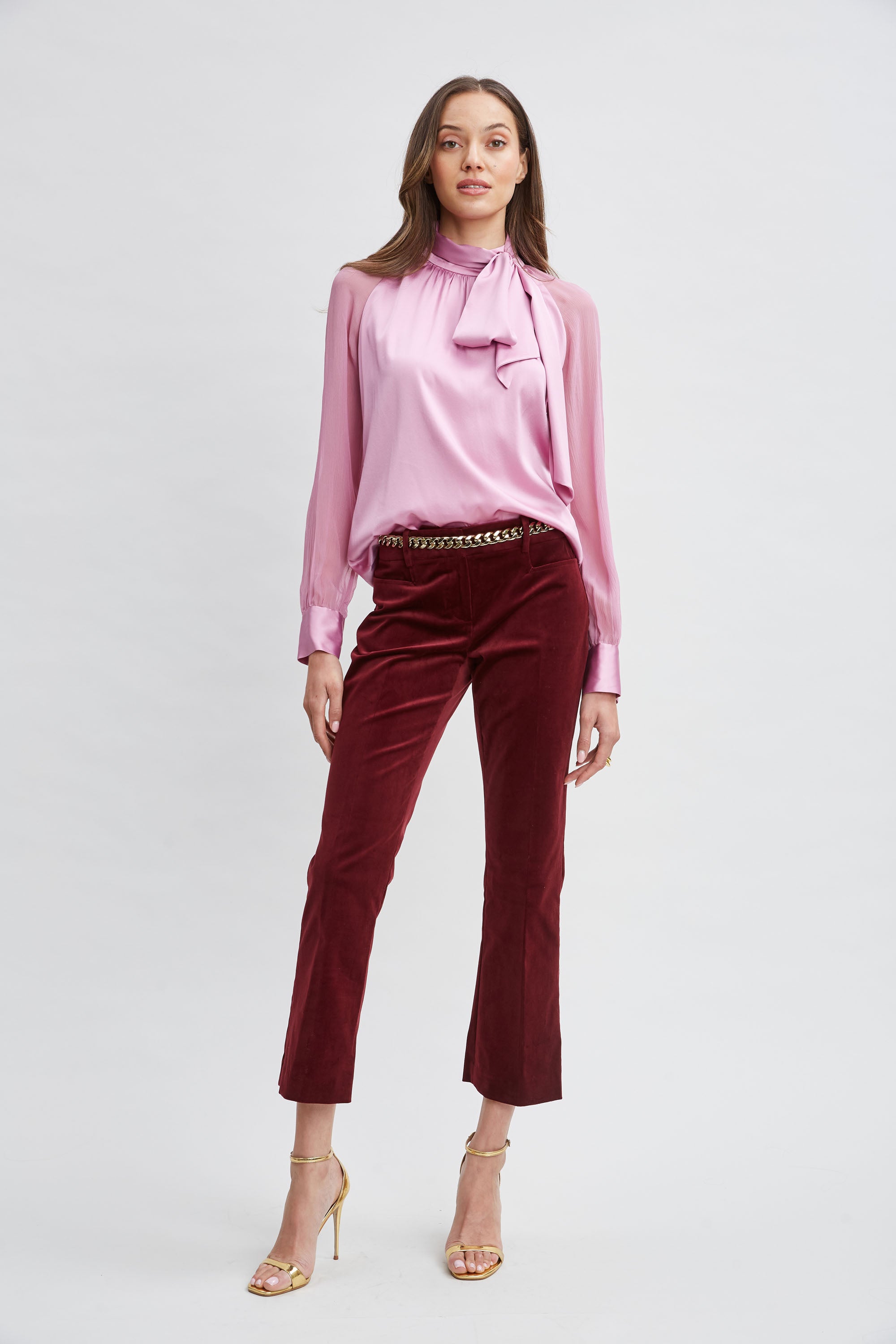 Elegant Silk Chiffon Blouse with Sleeve Tie Detail - Women's Fashion Top for Office, Party & Special Occasions