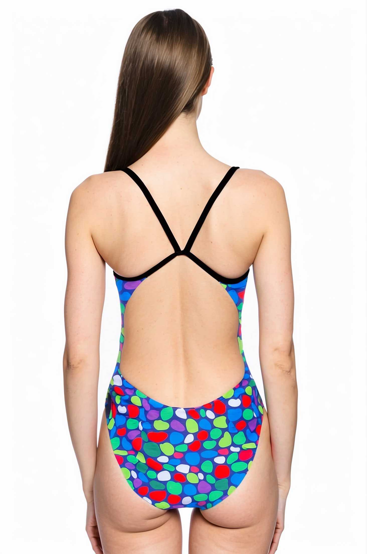 Women's One Piece Swimwear with Thin Straps - Jelly Beans Print - Perfect for Beach, Pool, and Summer Vacation