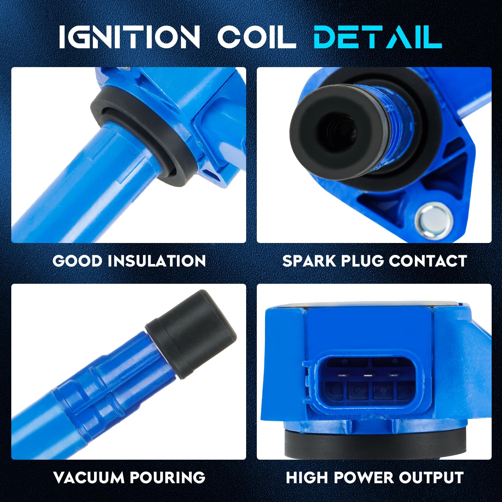 High Performance Blue Set of 4 Ignition Coil Packs Compatible with 2001-2005 Honda Civic 1.7L, Acura MDX 3.5L, 2003-2005 Pilot & 2006-2008 Ridgeline - Direct Replacement for UF400 5c1451 - Improves Engine Power & Fuel Efficiency for Smoother Driving