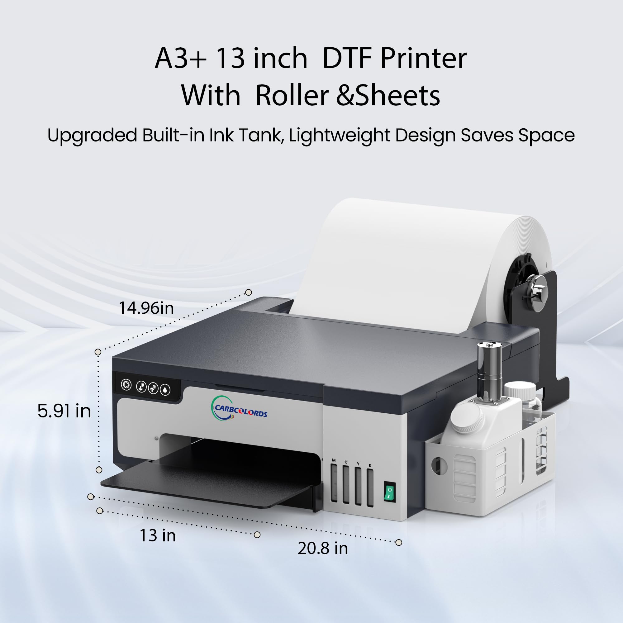 High-Speed A3 DTF Printer with White Ink Mixing System & Roll Feeder - Direct to Film Transfer Machine for DIY T-Shirts, Hoodies & Custom Apparel (Includes Drying Oven) - Perfect for Home Businesses & Small Batch Printing