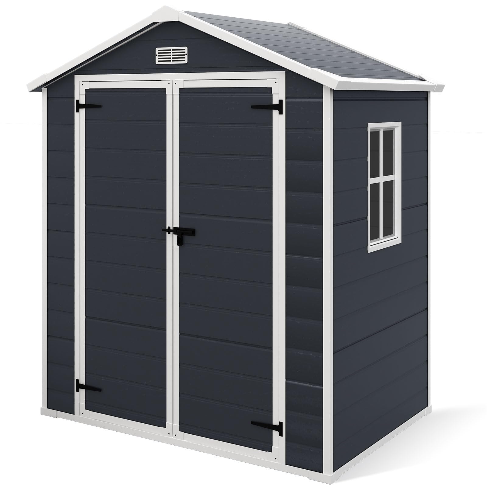 6x4.4FT Resin Outdoor Storage Shed - Waterproof Plastic Garden Shed with Floor & Lockable Doors for Patio, Yard, Lawn - Perfect for Storing Garden Tools, Pool Supplies & Outdoor Equipment (Dark Gray)