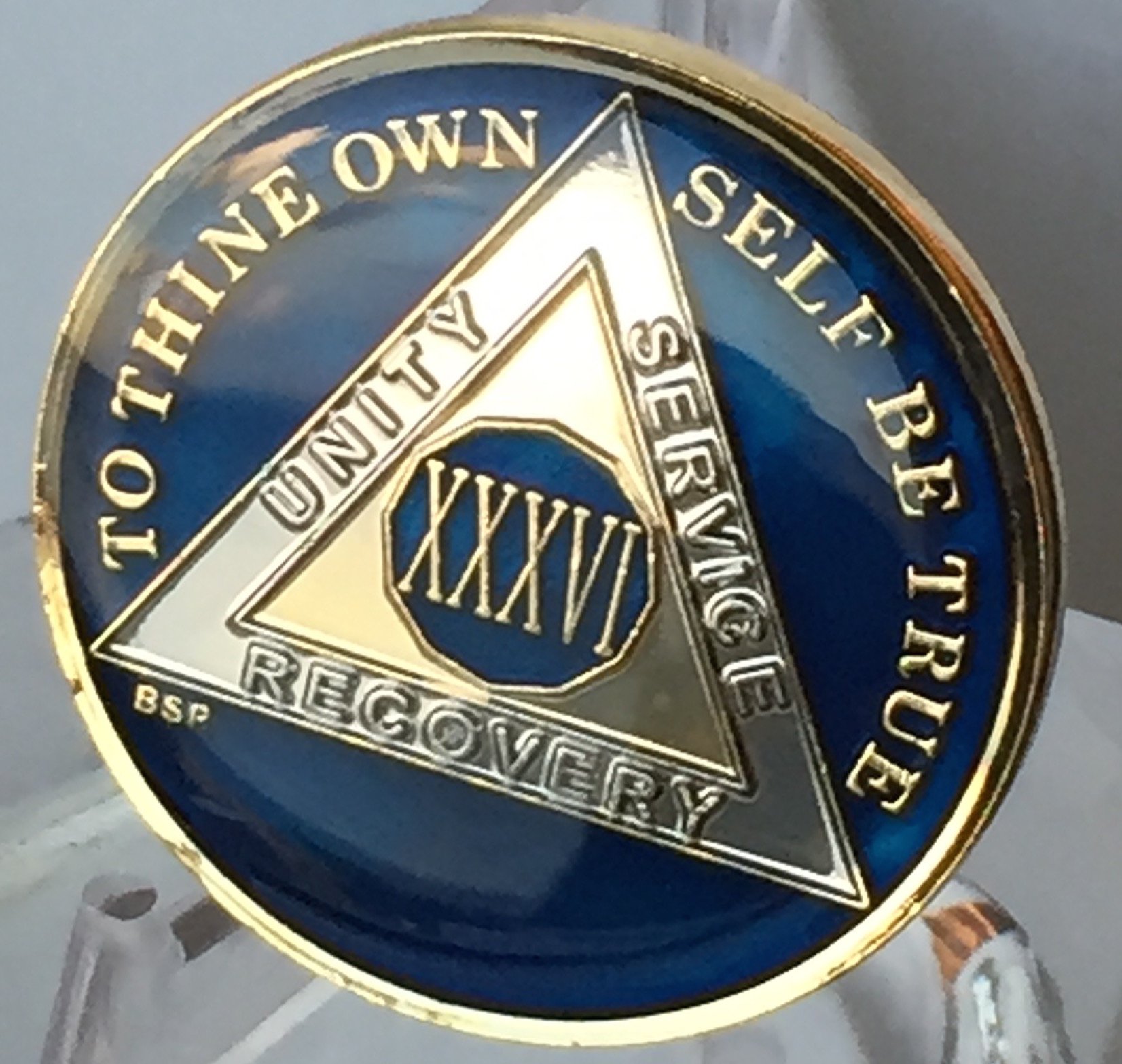 36 Year Midnight Blue AA Alcoholics Anonymous Medallion Chip - Tri-Plate Gold & Nickel Plated - Perfect for Recovery Milestones, Gifts & Support Group Meetings