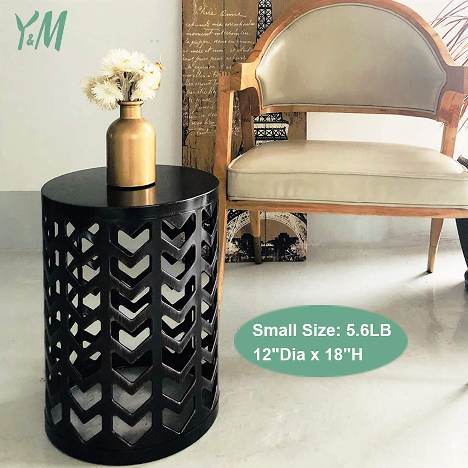 Y&M Nesting Side Table Set of 3 - Stackable Modern Industrial Coffee Tables for Living Room, Bedroom & Outdoor Use - Heavy Duty Metal Frame End Tables & Garden Stools - Pure Black - Perfect for Small Spaces, Patio Decor & Home Office Organization
