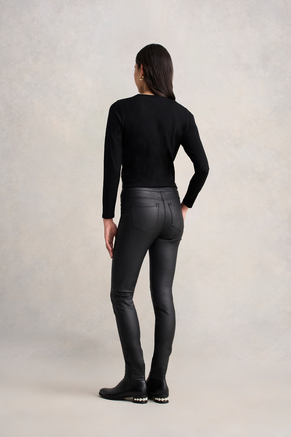 Bengajean® Women's Skinny Leg Coated Jeans - Black Stretch Denim Pants for Casual Wear & Night Out