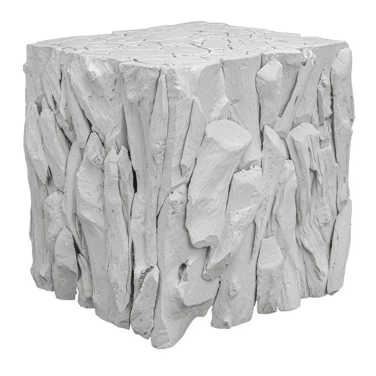 Natural Teak Root Accent Table - 17 x 19 Inch White Wooden Side Table | Perfect for Living Room, Bedroom, or Office Decor