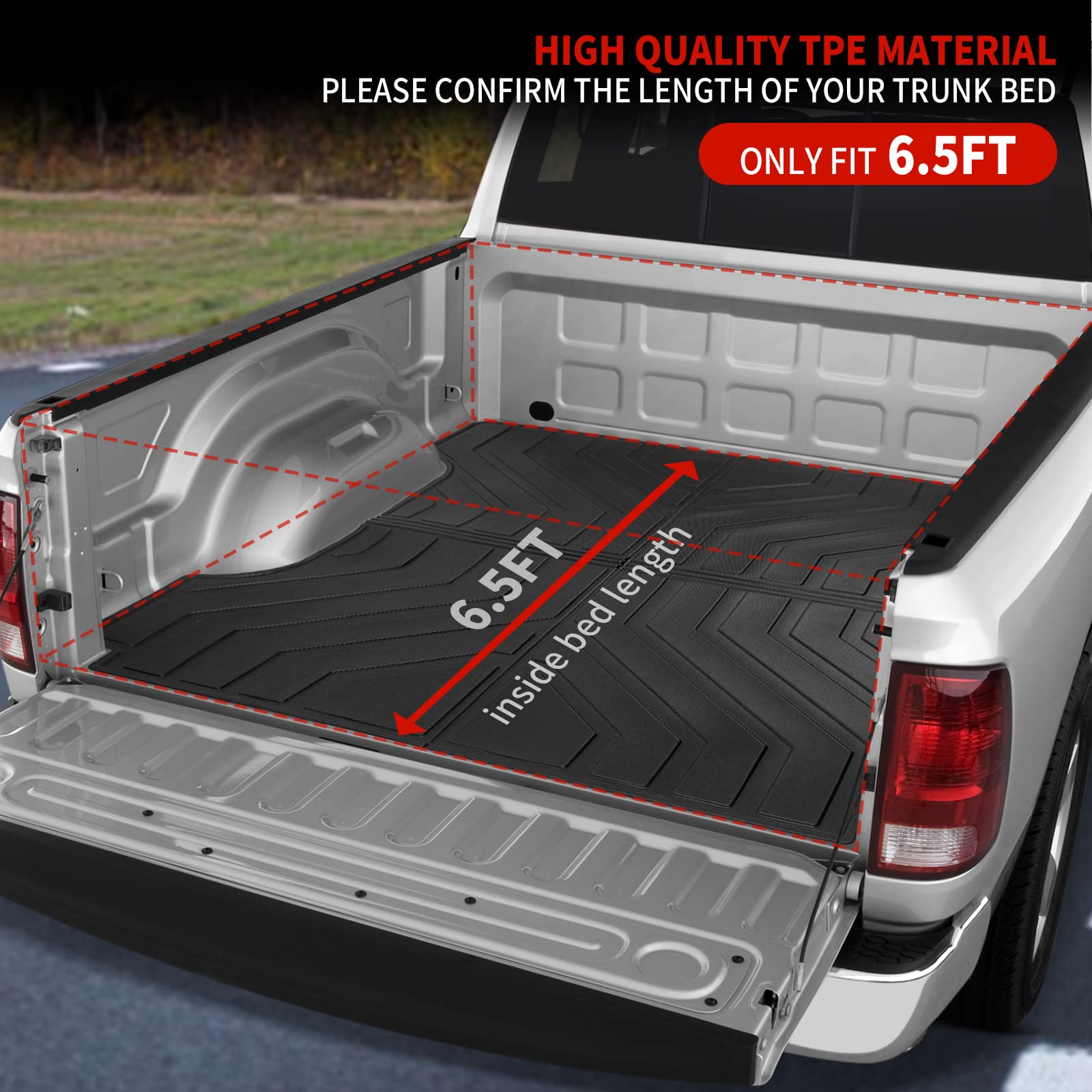 All-Weather Truck Bed Mat for 2019-2024 Dodge Ram 1500 | 6.5 FT Heavy Duty Bed Liner | Non-Slip Protection | Perfect for Hauling, Camping & Work Gear (6.4 FT & 6.5 FT Options Available)