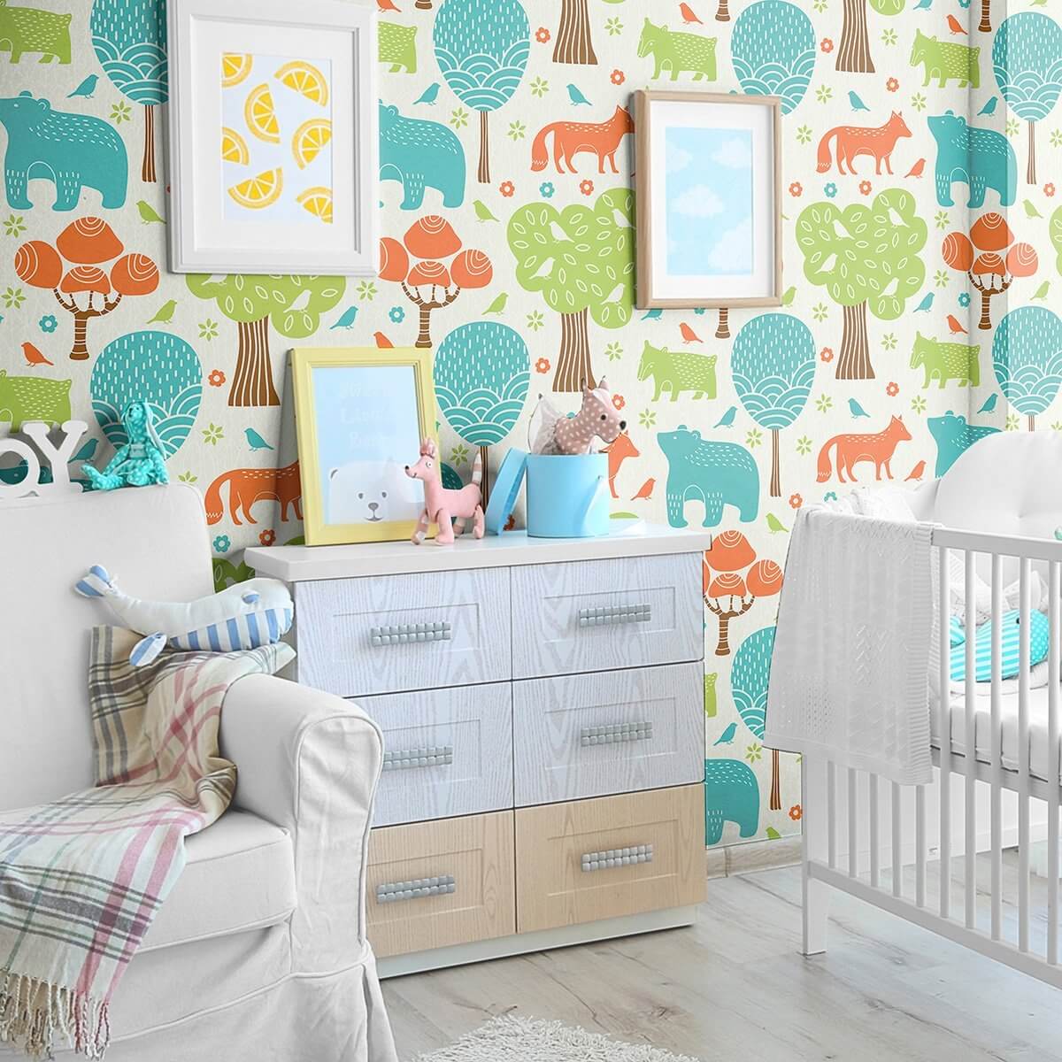 Brown & Green Animal-Themed Peel & Stick Removable Wallpaper for Nursery & Kids Room Decor - Easy DIY Wall Covering for Baby Bedrooms & Playrooms