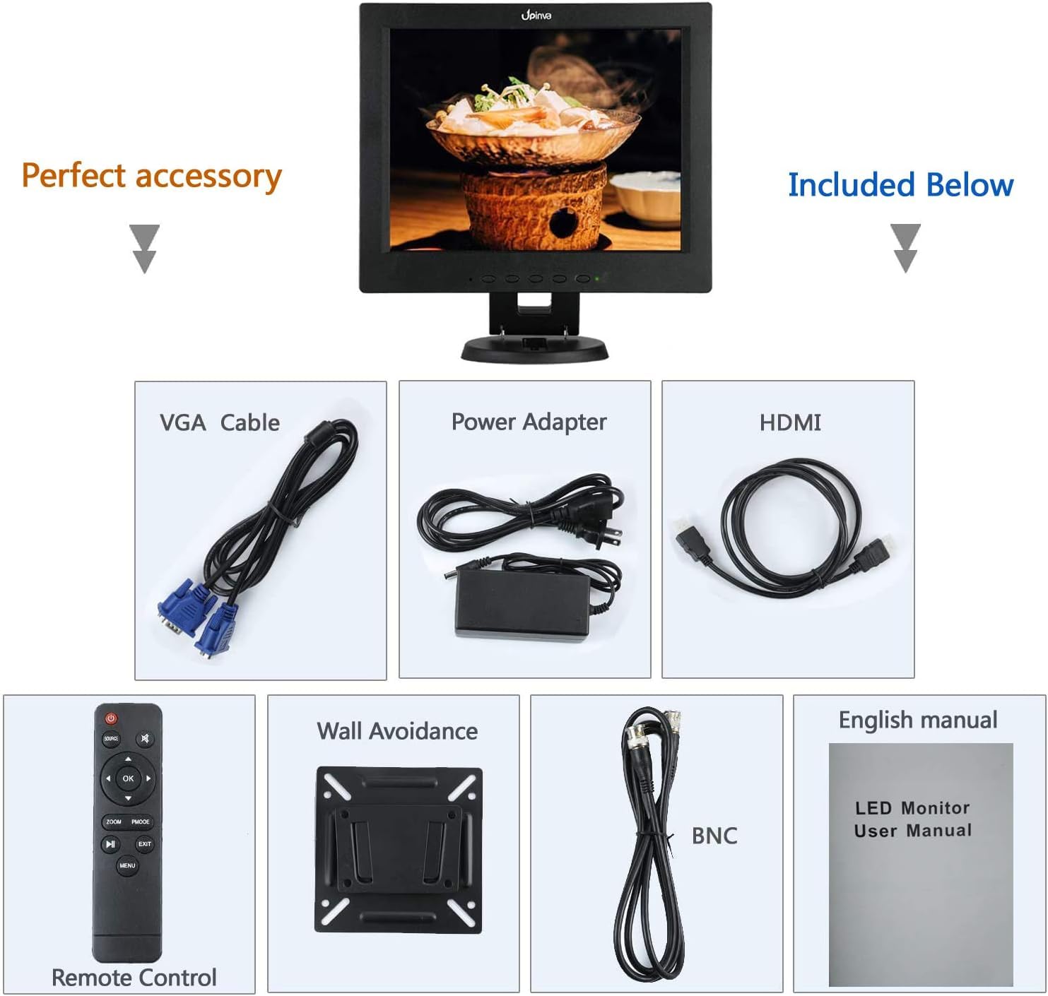 Gebski 12 Inch Portable Security Monitor with HDMI/USB/VGA/BNC/AV Inputs, 800x600 Resolution LCD Screen & Built-in Speaker - Ideal for Surveillance Systems, PC Monitoring & Mobile Security Applications