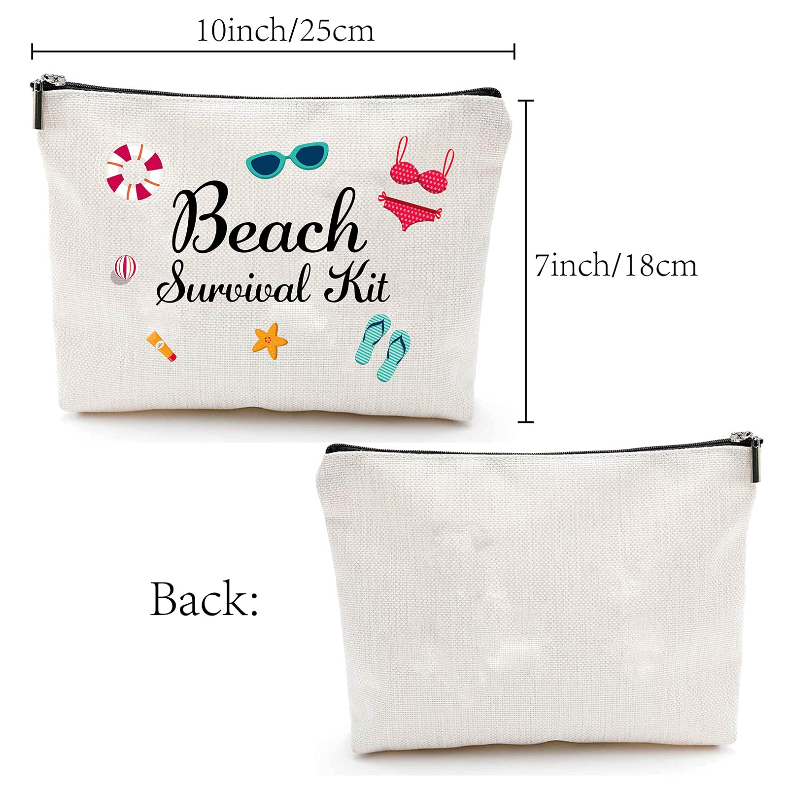 CREATCABIN Canvas Makeup Bag - Printed Cosmetic Organizer, Beach Survival Kit, DIY Craft Pouch with Zipper | Toiletry Bag for Women | Holds Keys, Headphones, Lipstick, Cards & Pens | 10x7 Inch | Perfect for Travel, Gym & Daily Essentials