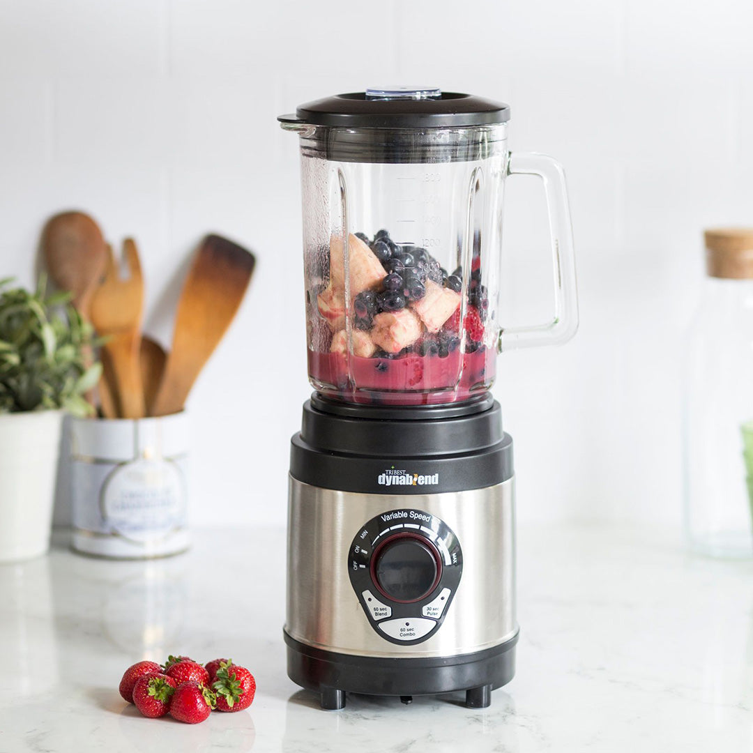 Refurbished Dynablend® Glass Blender with 2 Silicone Suction Lids - Powerful Smoothie Maker for Healthy Drinks, Purees & Cocktails at Home or Restaurant