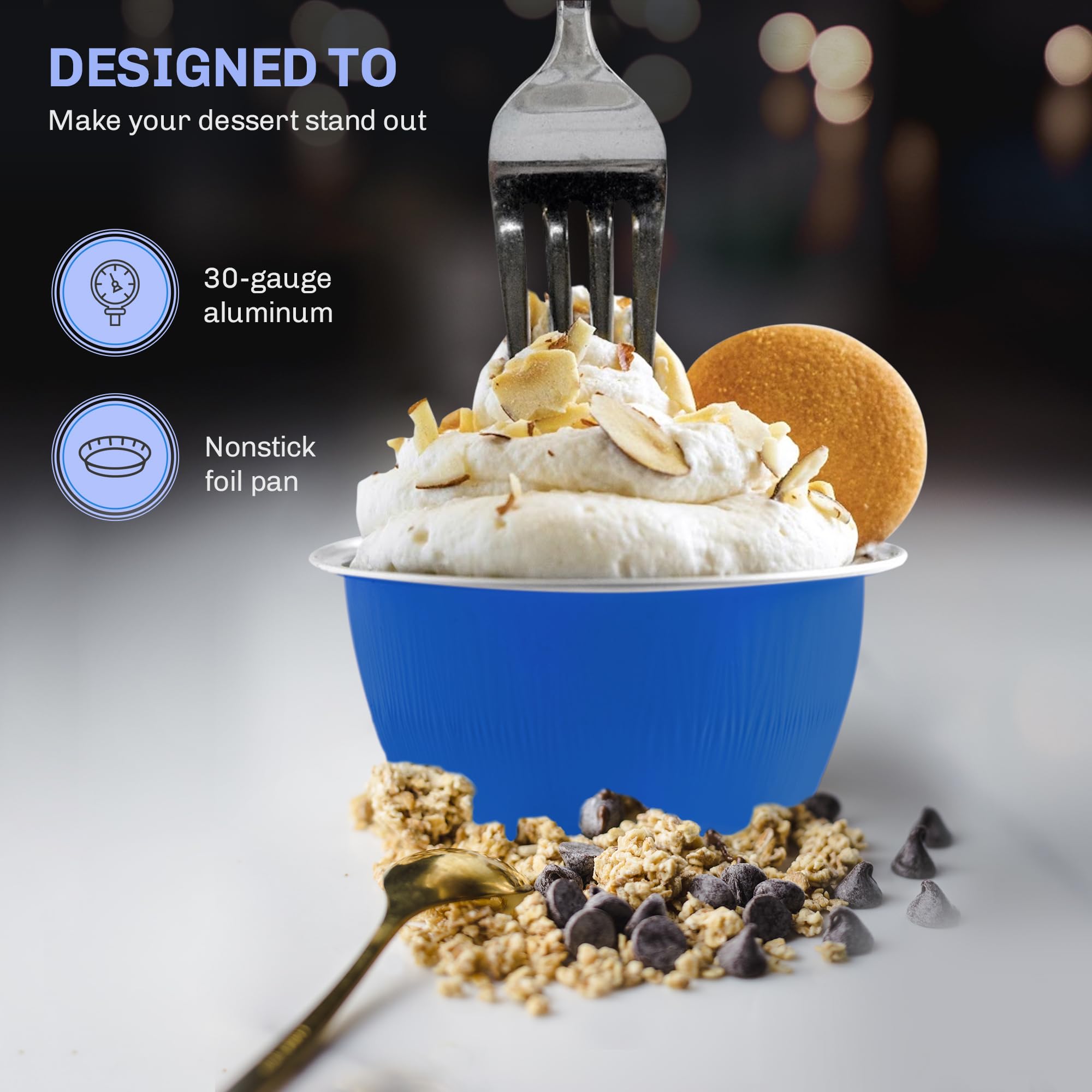 KitchenDance 4oz Disposable Colored Aluminum Baking Cups with Lids - 2000 Pack Blue Foil Pans for Creme Brulee, Flan, Cupcakes, Desserts - Perfect for Baking, Cooking, Meal Prep & Party Serving