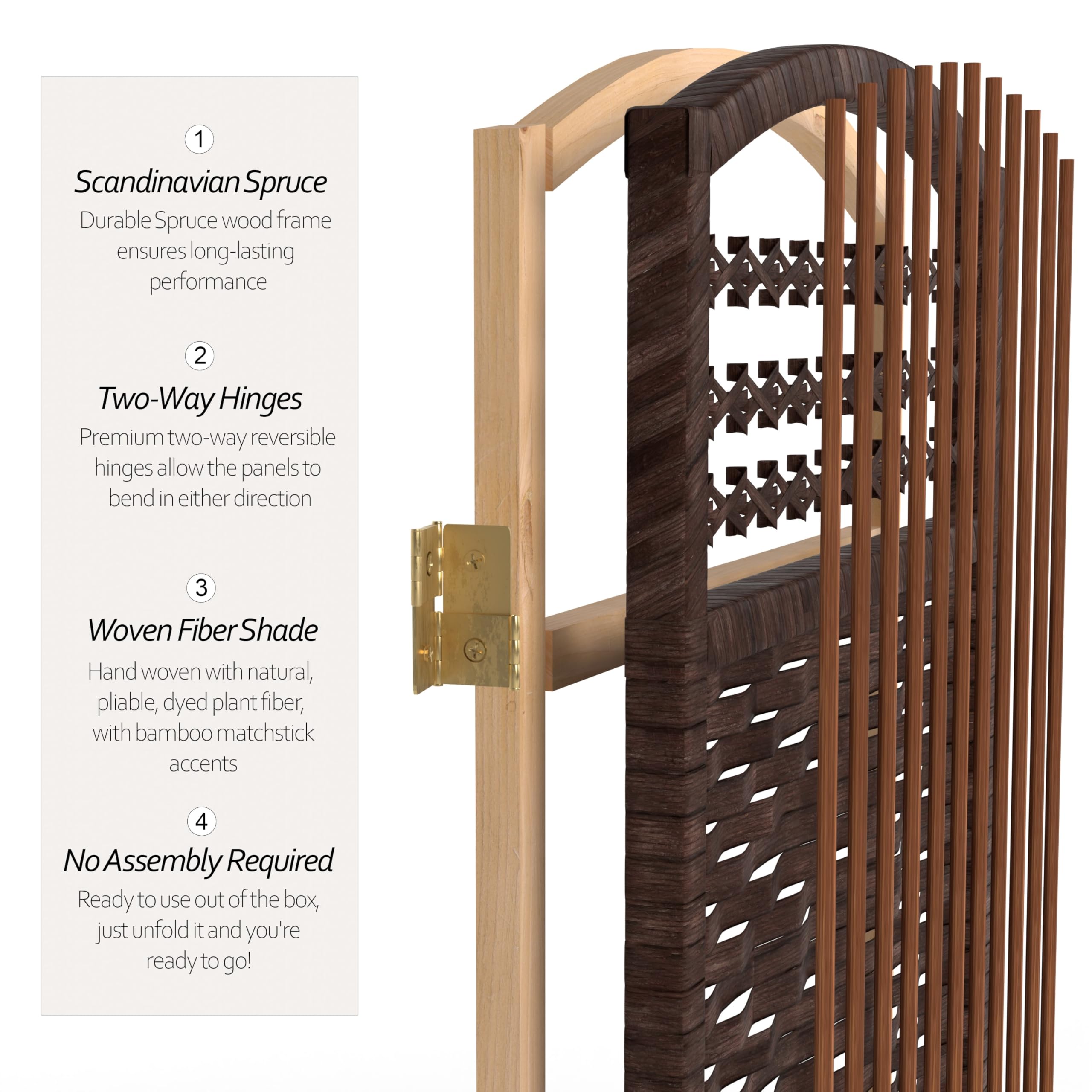 4 ft. Dark Mocha Short Fiber Weave Folding Room Divider - 3 Panel Privacy Screen for Home, Office, or Event Space - Perfect for Partitioning Living Rooms, Bedrooms, and Workspaces