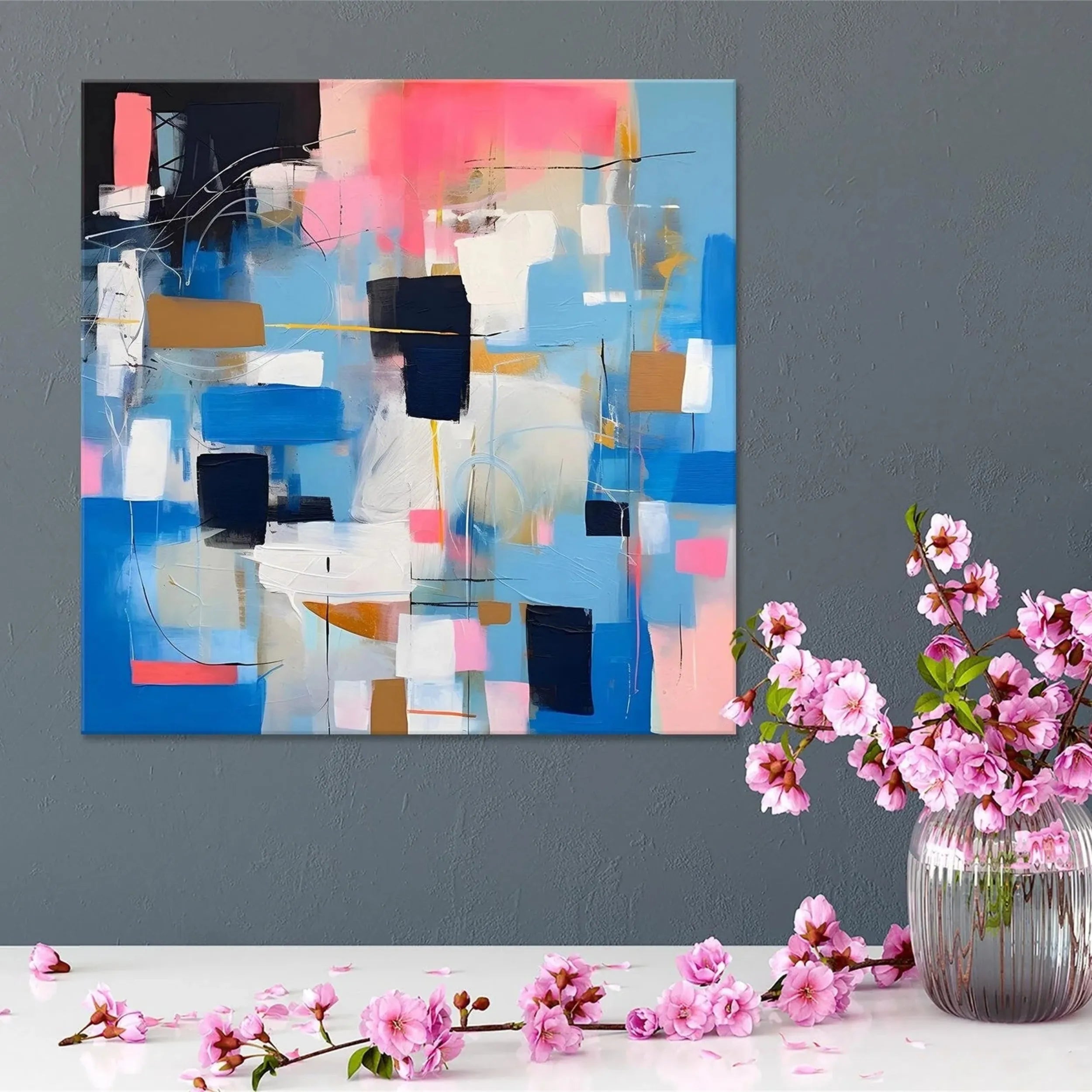 Blue & Green Abstract Wall Art Painting #BG073 - Modern Canvas Print for Living Room, Bedroom & Office Decor