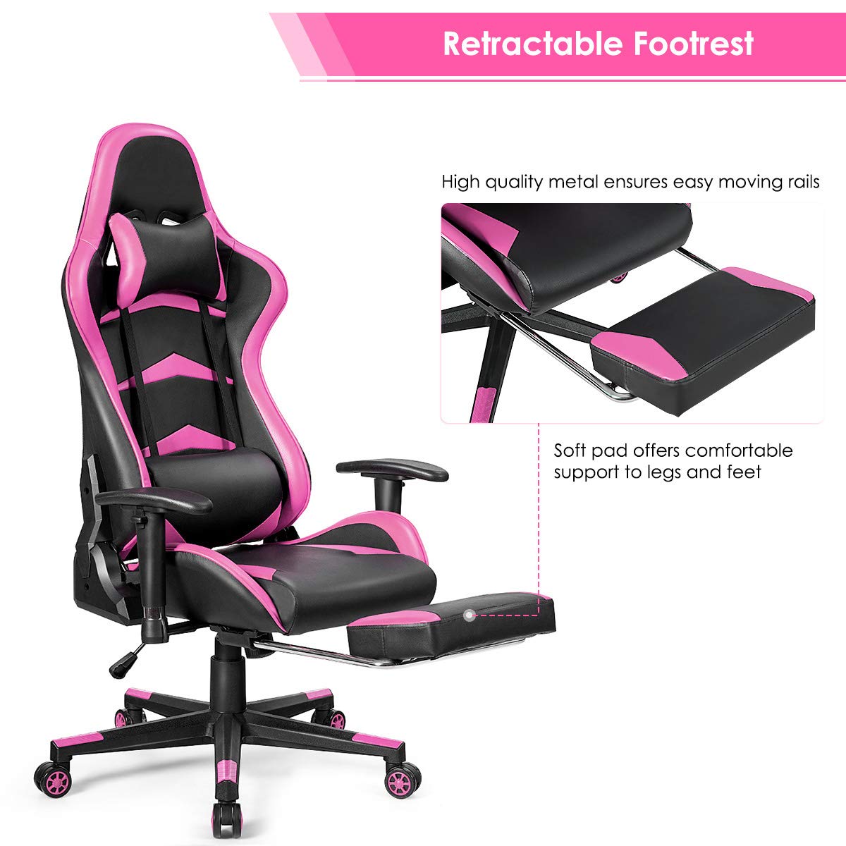 GOFLAME Ergonomic Gaming Chair - Racing Style High Back Office Chair with Adjustable Lumbar Support, Headrest, Footrest & Massage Function | Perfect for PC Gaming, Home Office & Esports Setup
