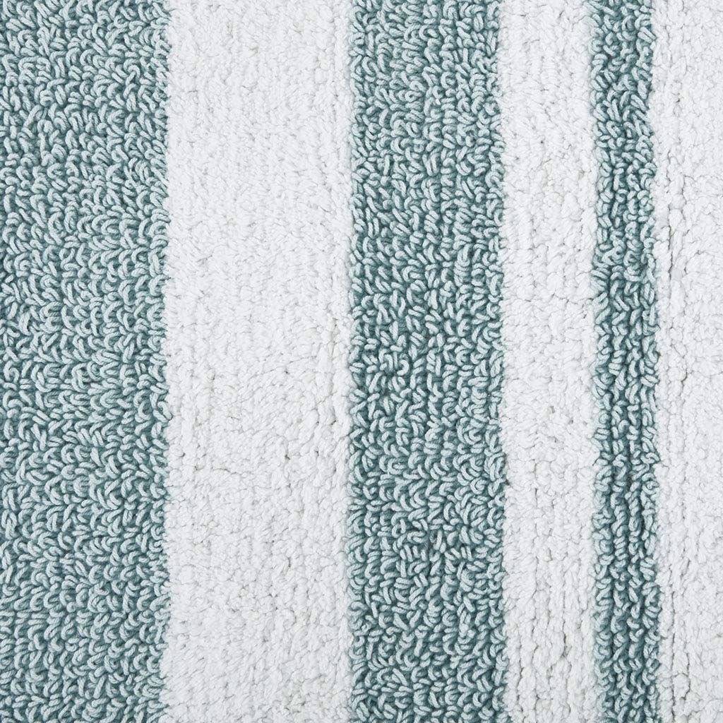 Madison Park Reversible 100% Cotton Spa Bath Rug - Ultra Soft, Water Absorbent & Fast Drying Non-Slip Bath Mat for Shower, Tub & Bathroom - 20x30 Inches, Aqua Striped - Perfect for Spa-Like Relaxation & Luxury Bathroom Decor