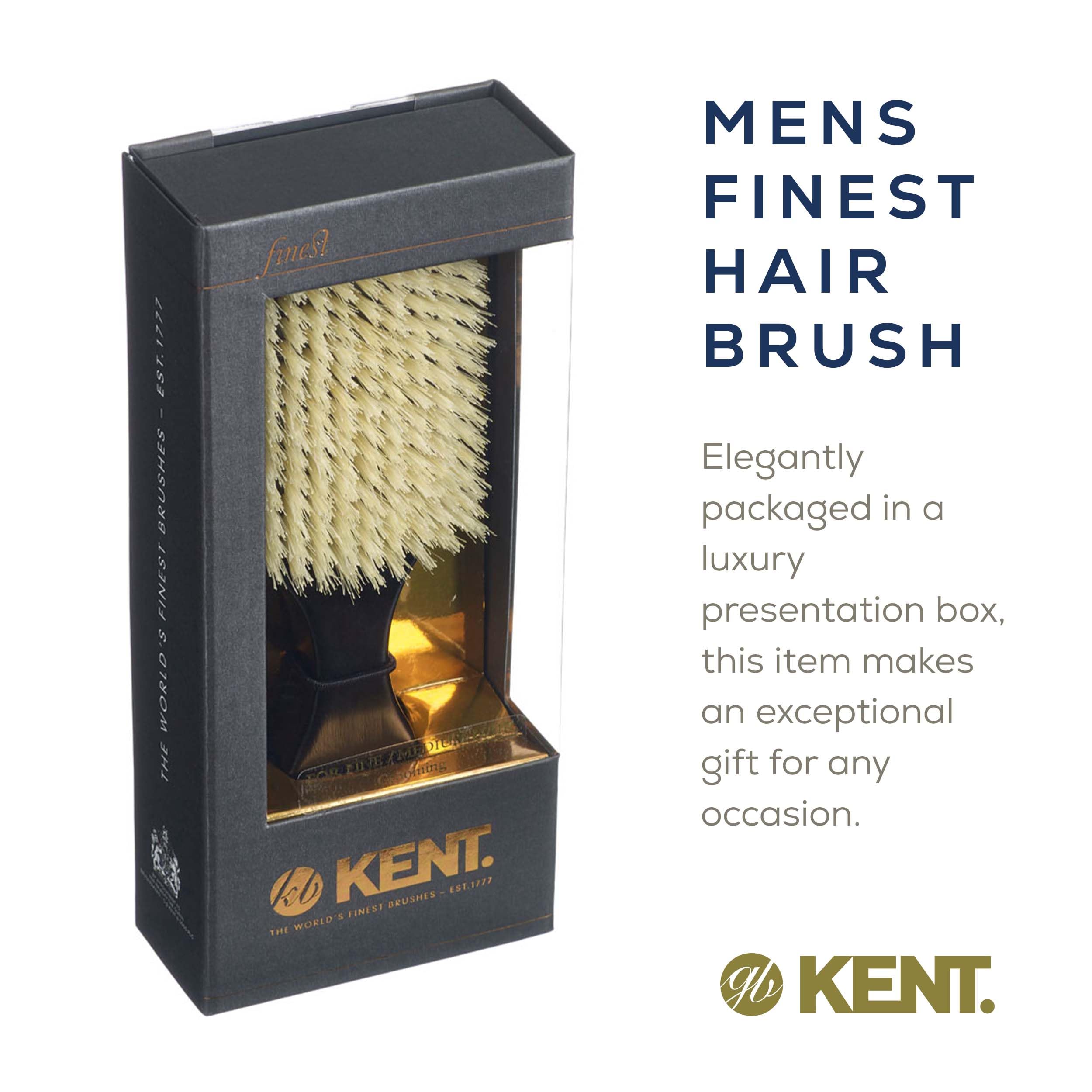 Kent OE1 Boar Bristle Club Brush - Travel Size Natural Hair Brush for Men & Beard - Premium Ebony Wood Wave Brush for Styling & Grooming - Perfect for Home, Travel & Salon Use
