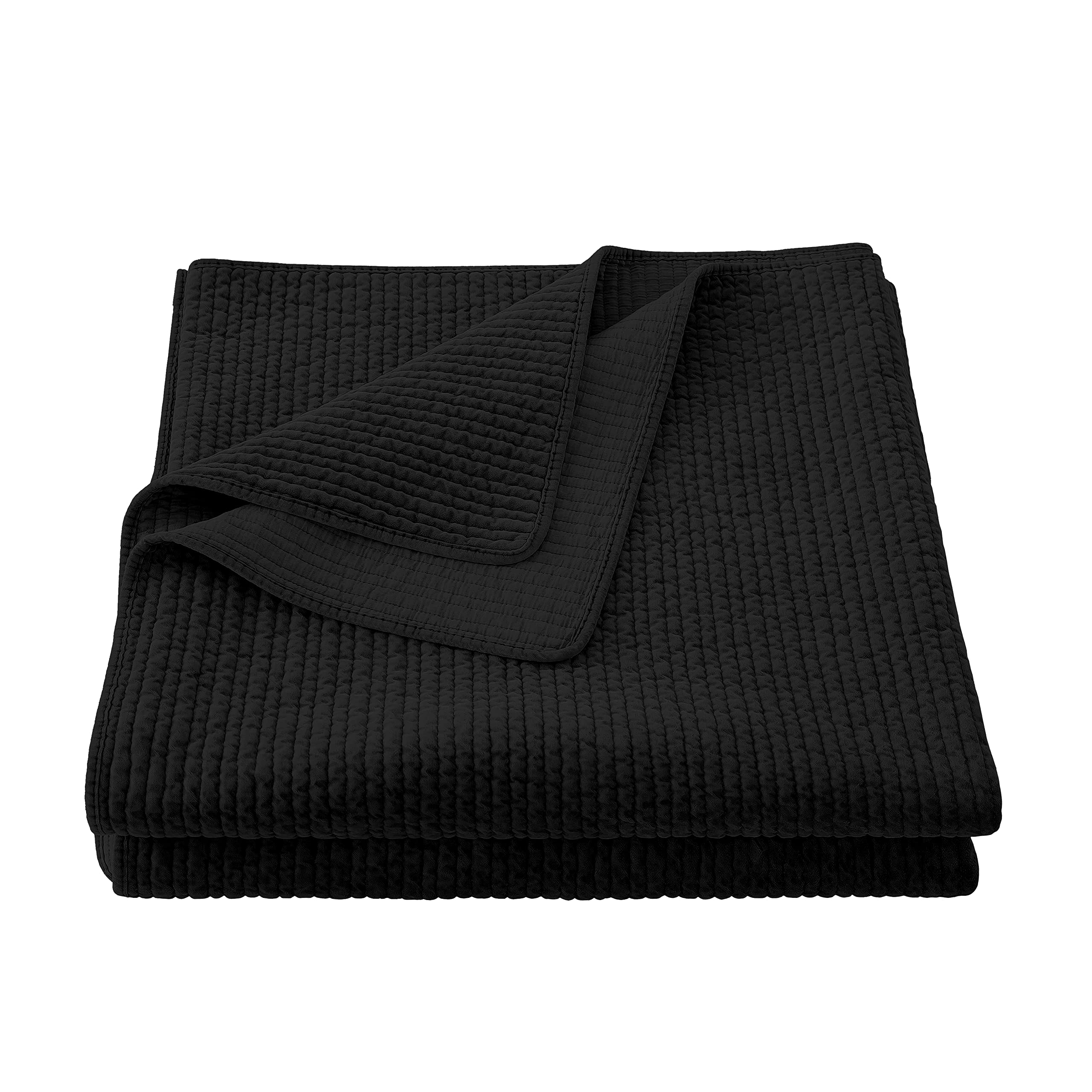 Luxury Stonewashed Cotton Velvet Quilt - Super King Size Black Solid Bedding Set | Soft Lightweight Bed Cover for Classic Traditional & Rustic Style Bedrooms | Perfect for Master Suites, Guest Rooms & Cozy Winter Nights