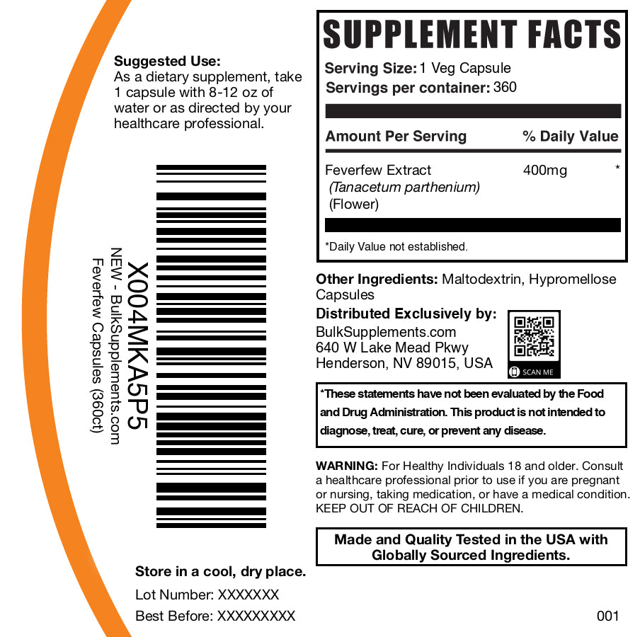 Premium Feverfew Extract Capsules 420mg - Natural Migraine & Headache Relief Supplement - Supports Healthy Inflammation Response - Vegan, Non-GMO (60 Capsules) - Perfect for Stressful Days & Travel