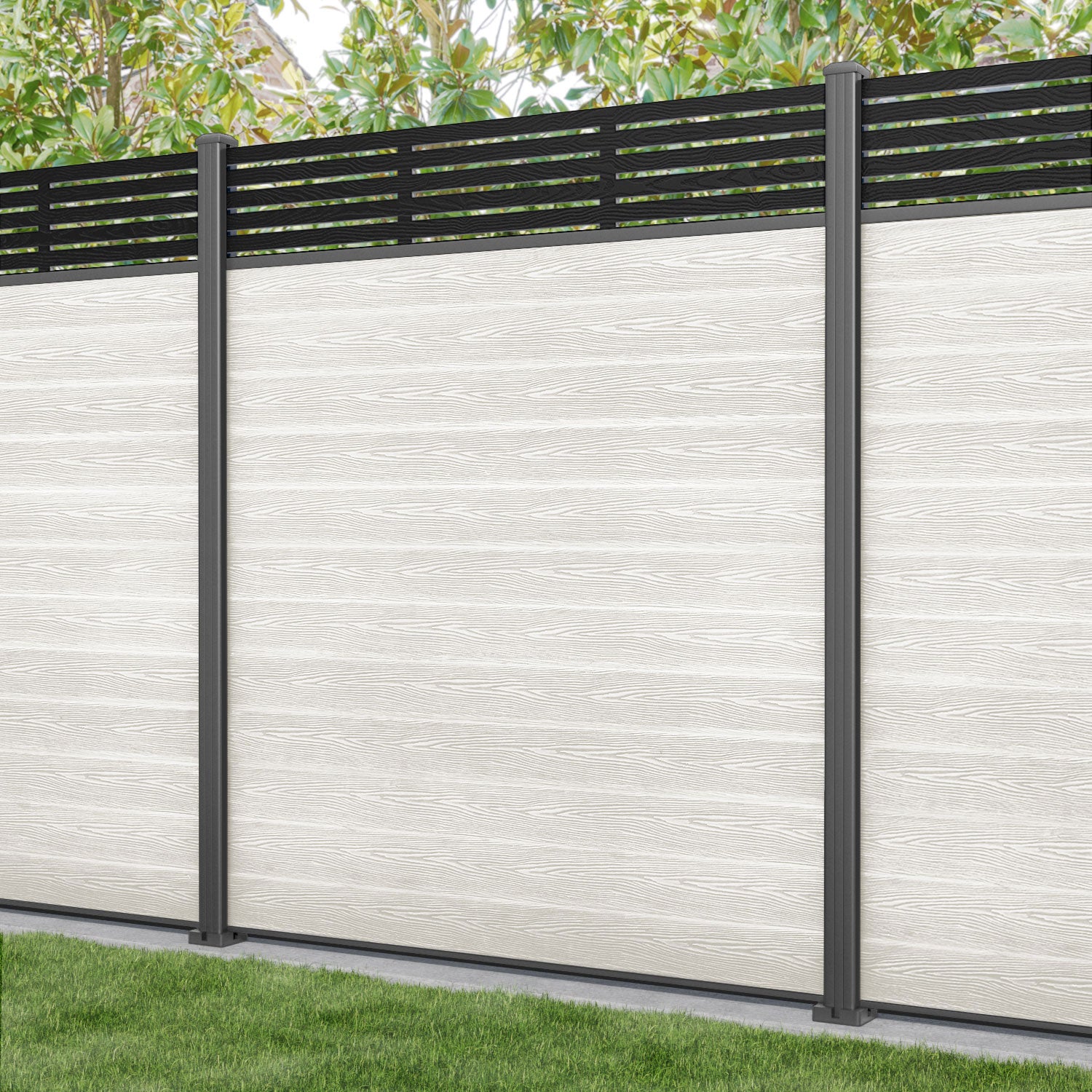 Classic Aspen Fence Panel - Light Stone Color with Aluminum Posts | Durable Outdoor Privacy Fence for Backyard, Garden & Pool Areas
